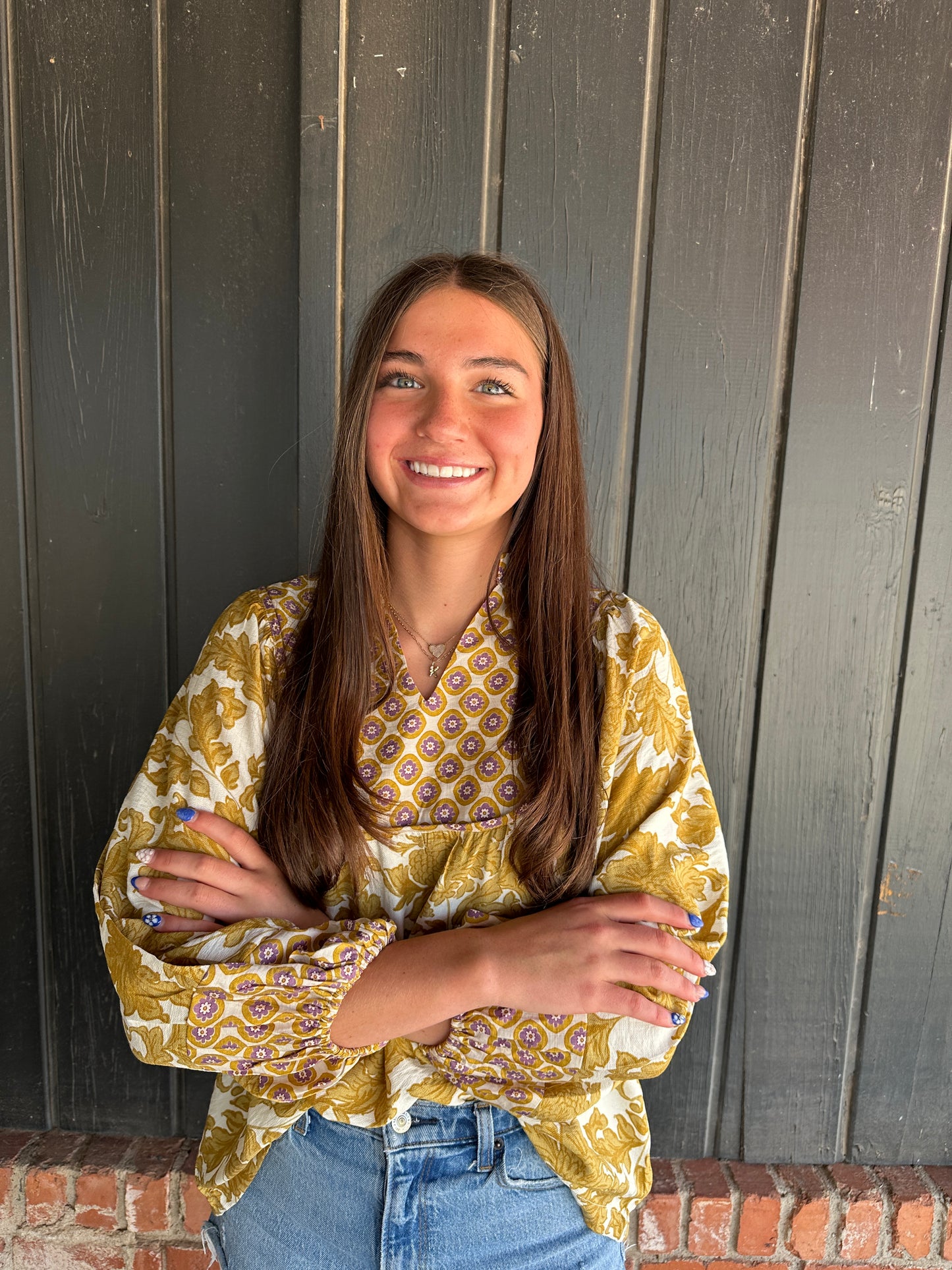 Mustard Mix Abstract Print Long sleeve top