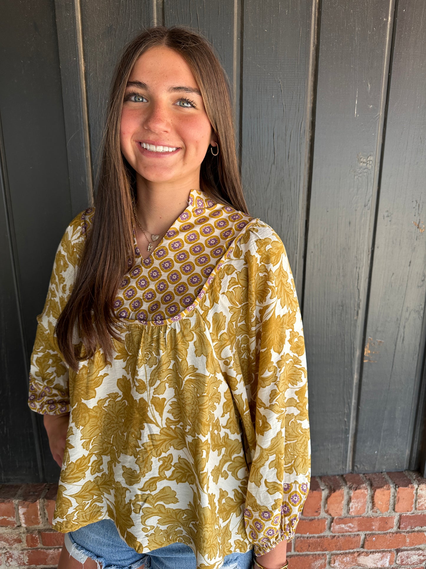 Mustard Mix Abstract Print Long sleeve top