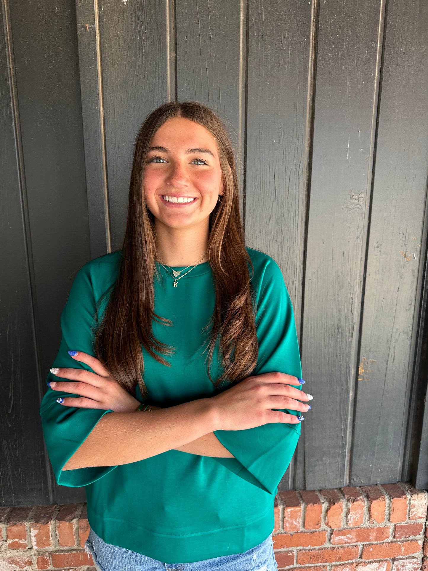 Teal Drop Shoulder Top