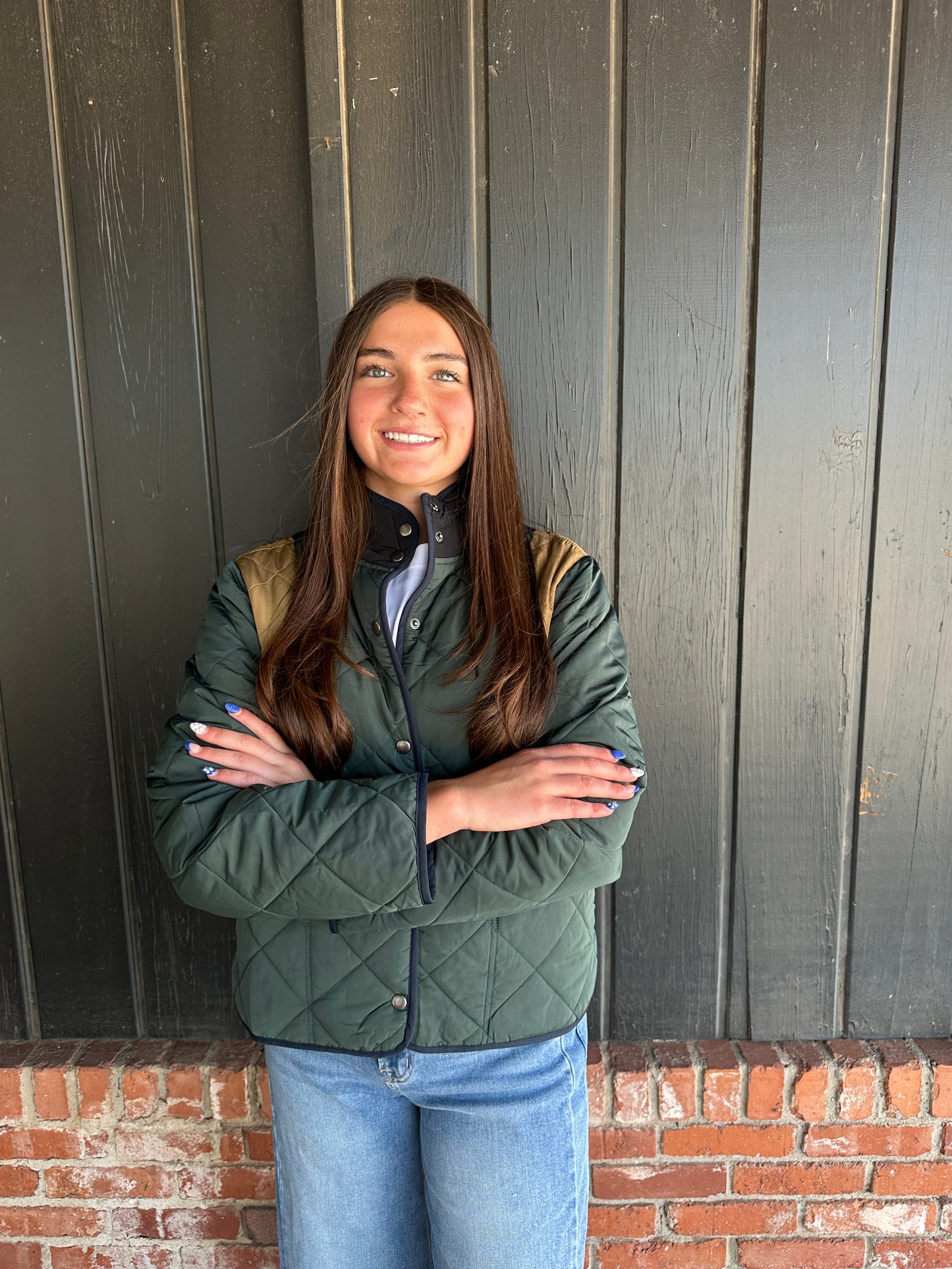 Green Color Blocked Padded Jacket