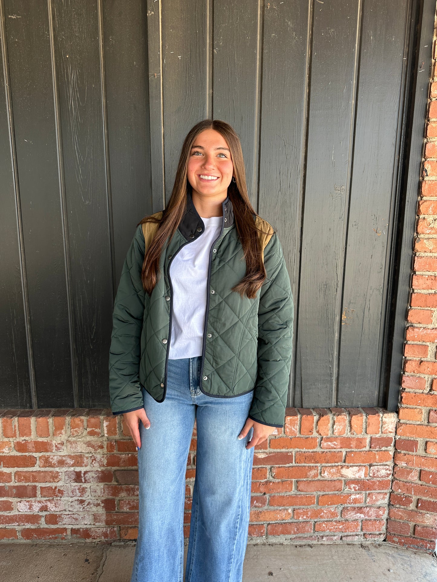 Green Color Blocked Padded Jacket