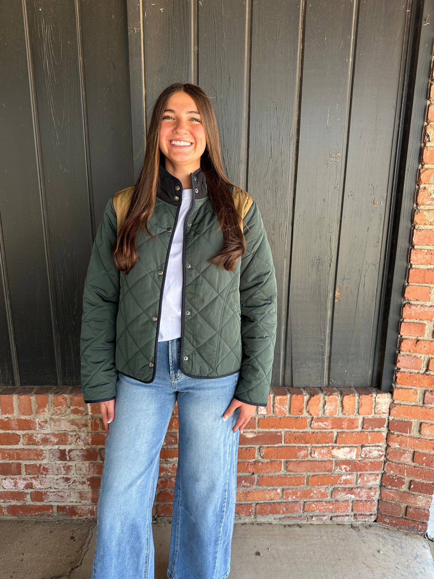 Green Color Blocked Padded Jacket