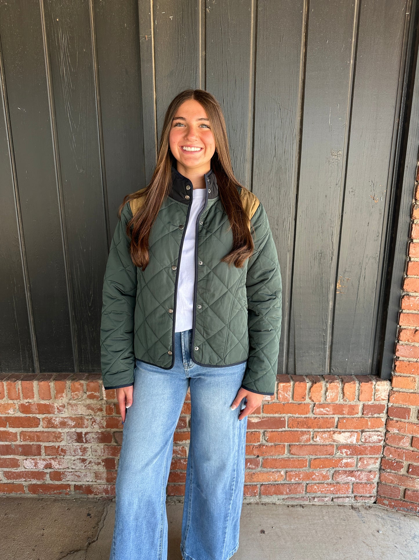 Green Color Blocked Padded Jacket