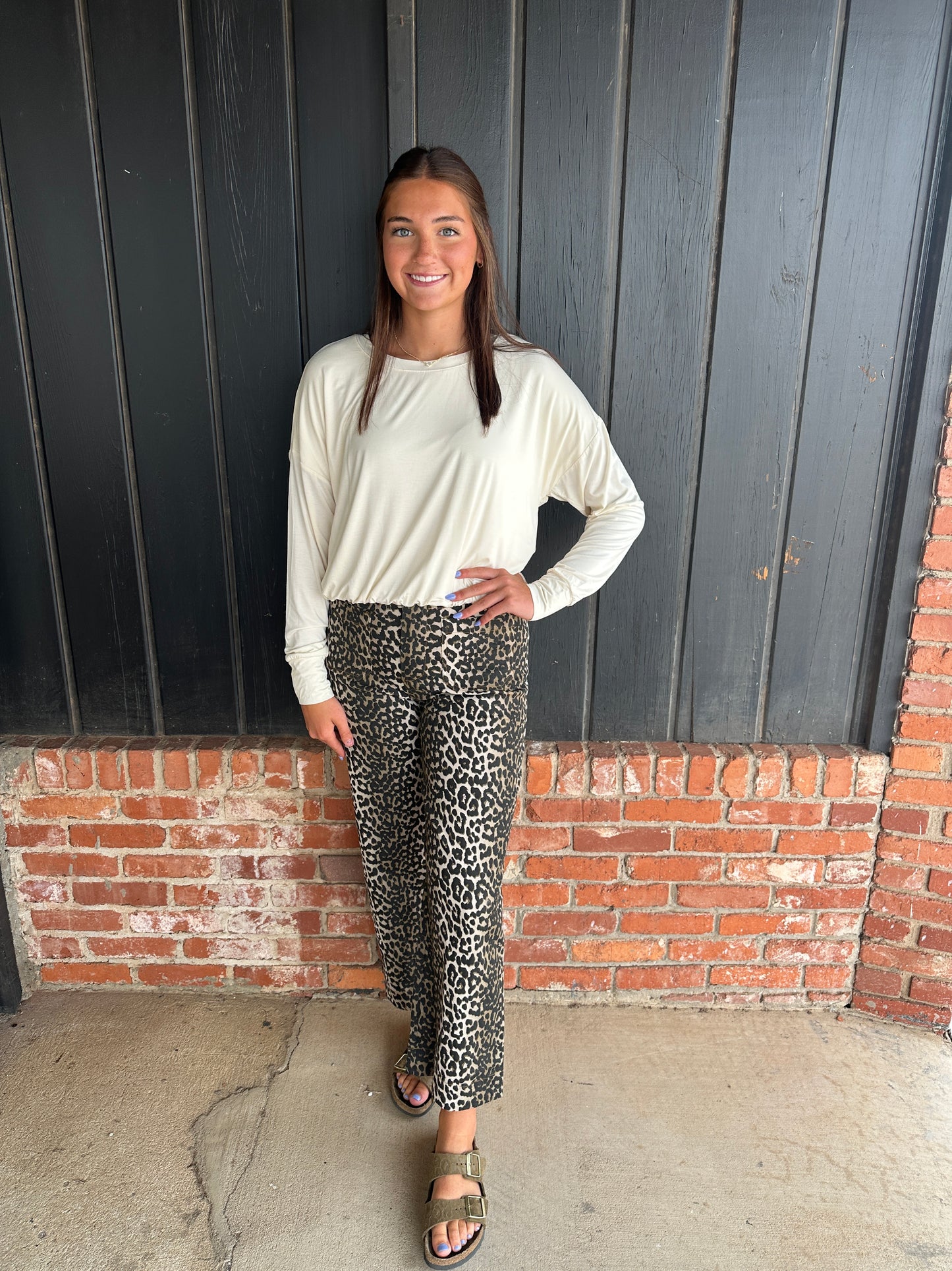 Leopard Print Wide Leg Cropped Pants