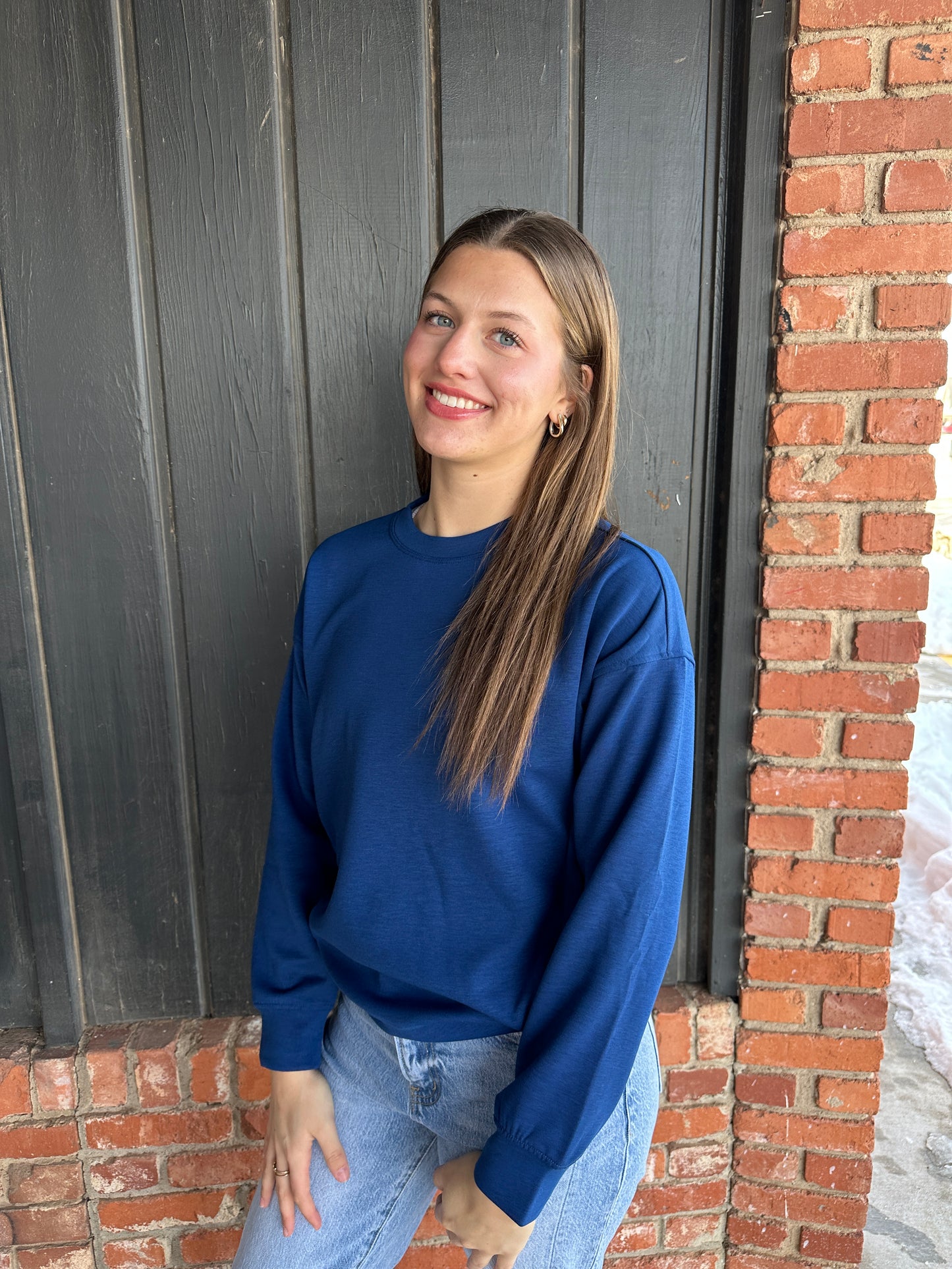 Navy Scuba Round Neck Top