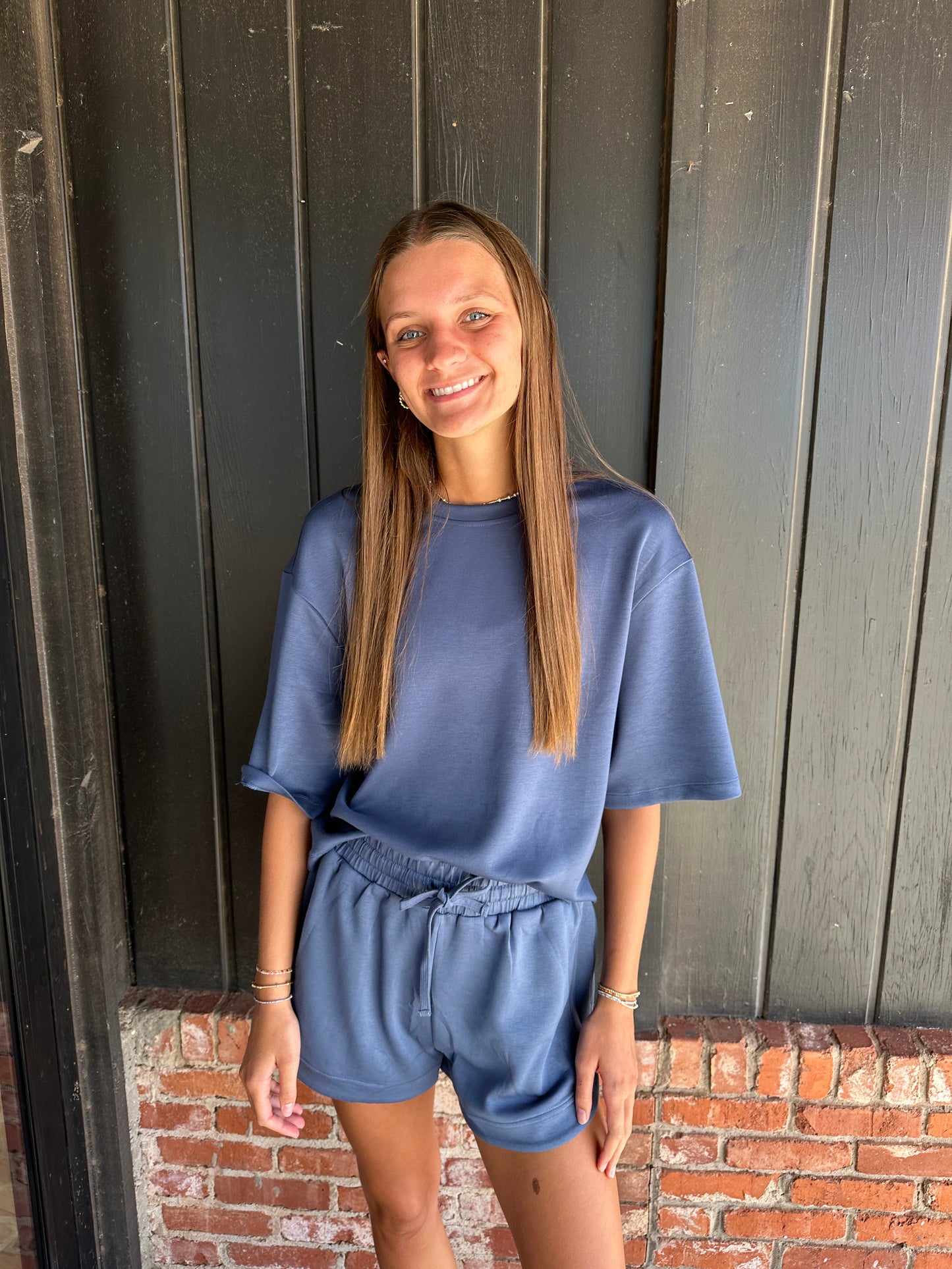 Dusty Navy Drop Shoulder Everyday Basic Top