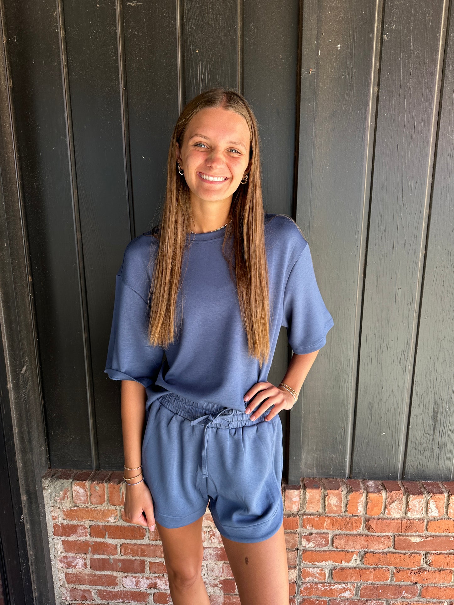 Dusty Navy Drop Shoulder Everyday Basic Top