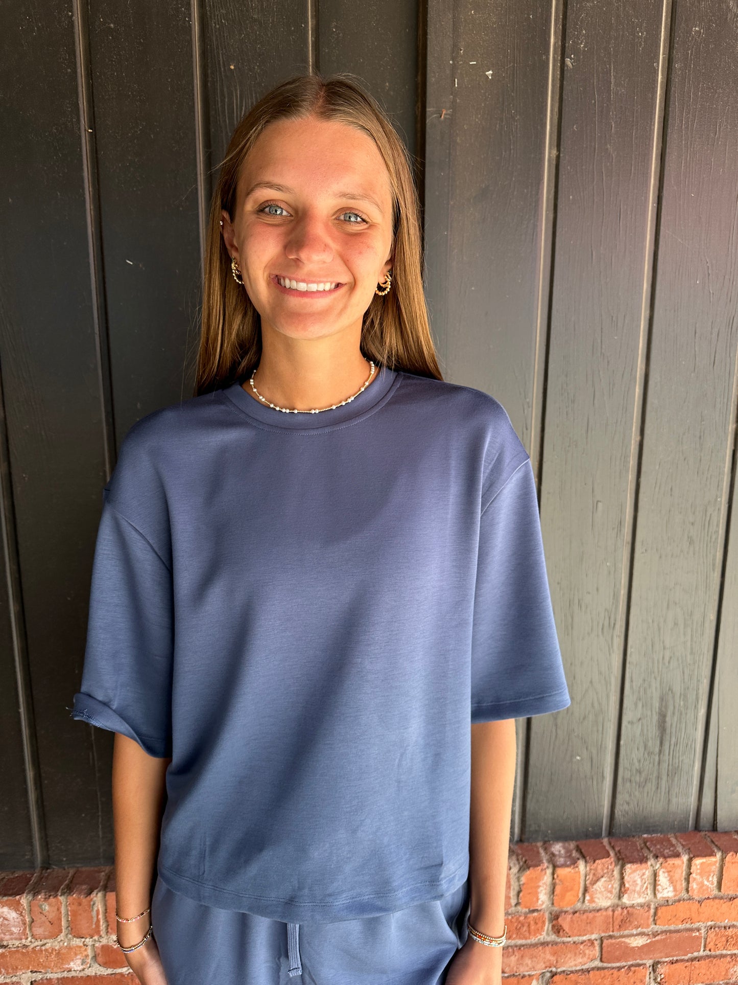 Dusty Navy Drop Shoulder Everyday Basic Top