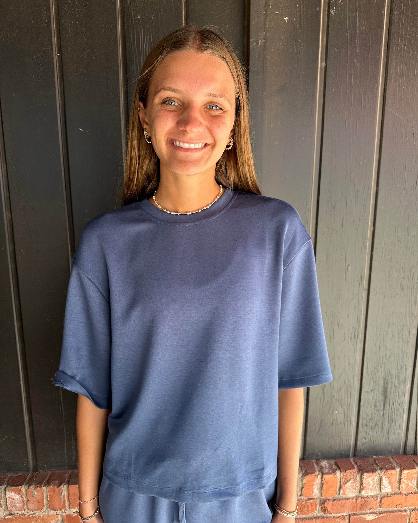 Dusty Navy Drop Shoulder Everyday Basic Top