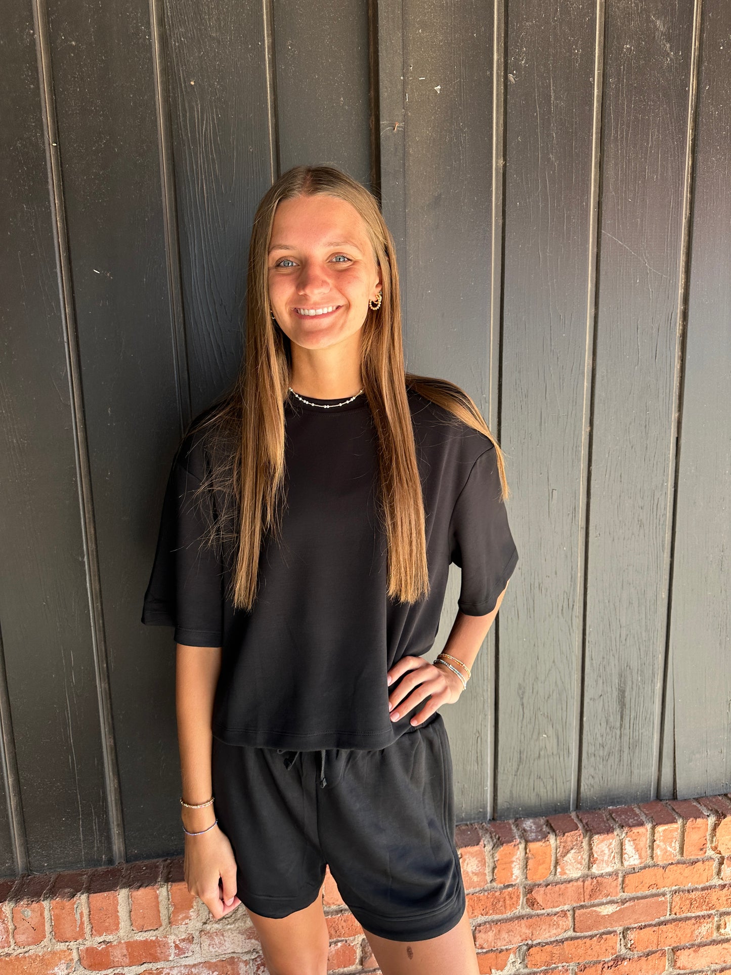Black Drop Shoulder Everyday Basic Top