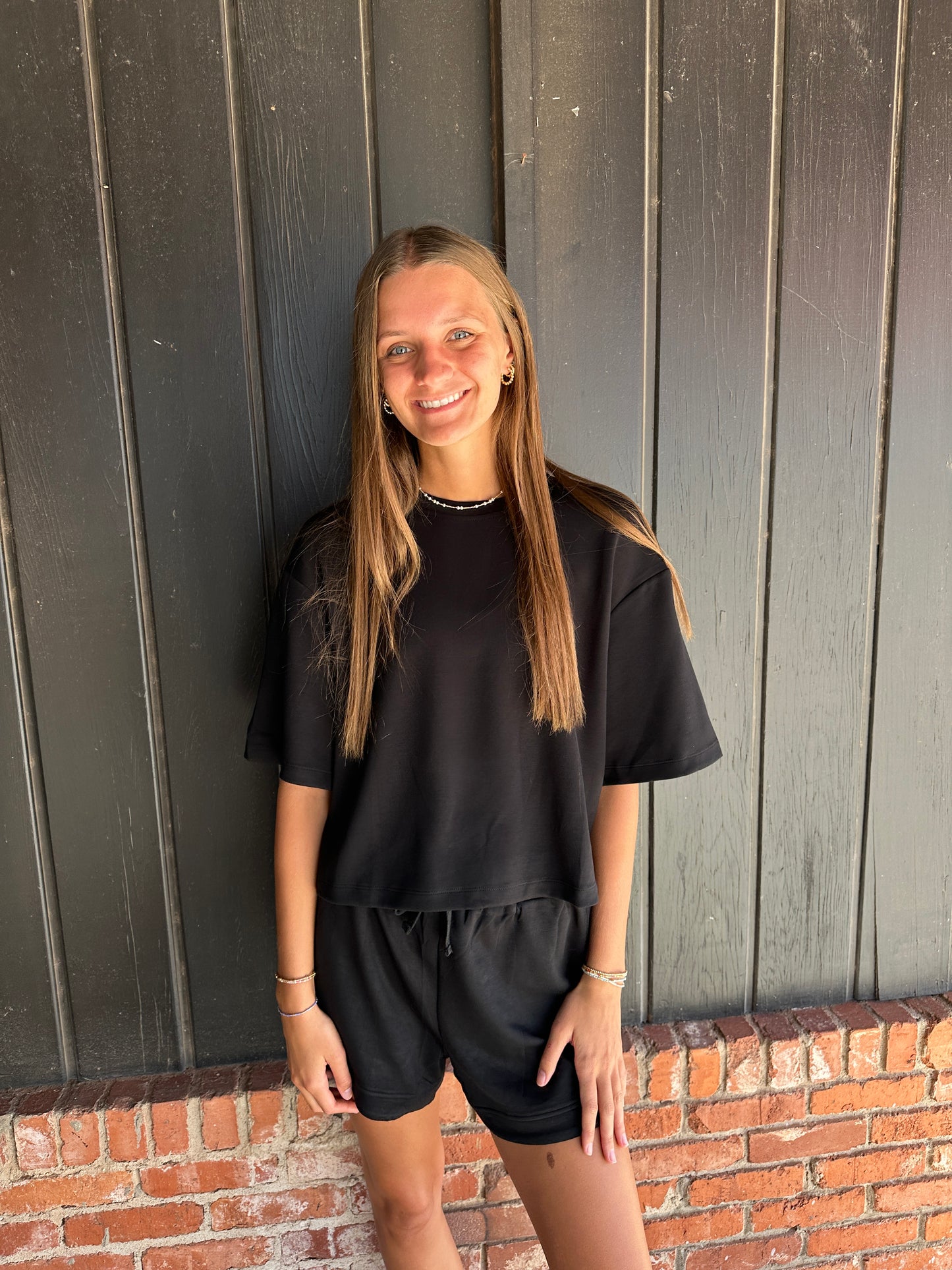 Black Drop Shoulder Everyday Basic Top