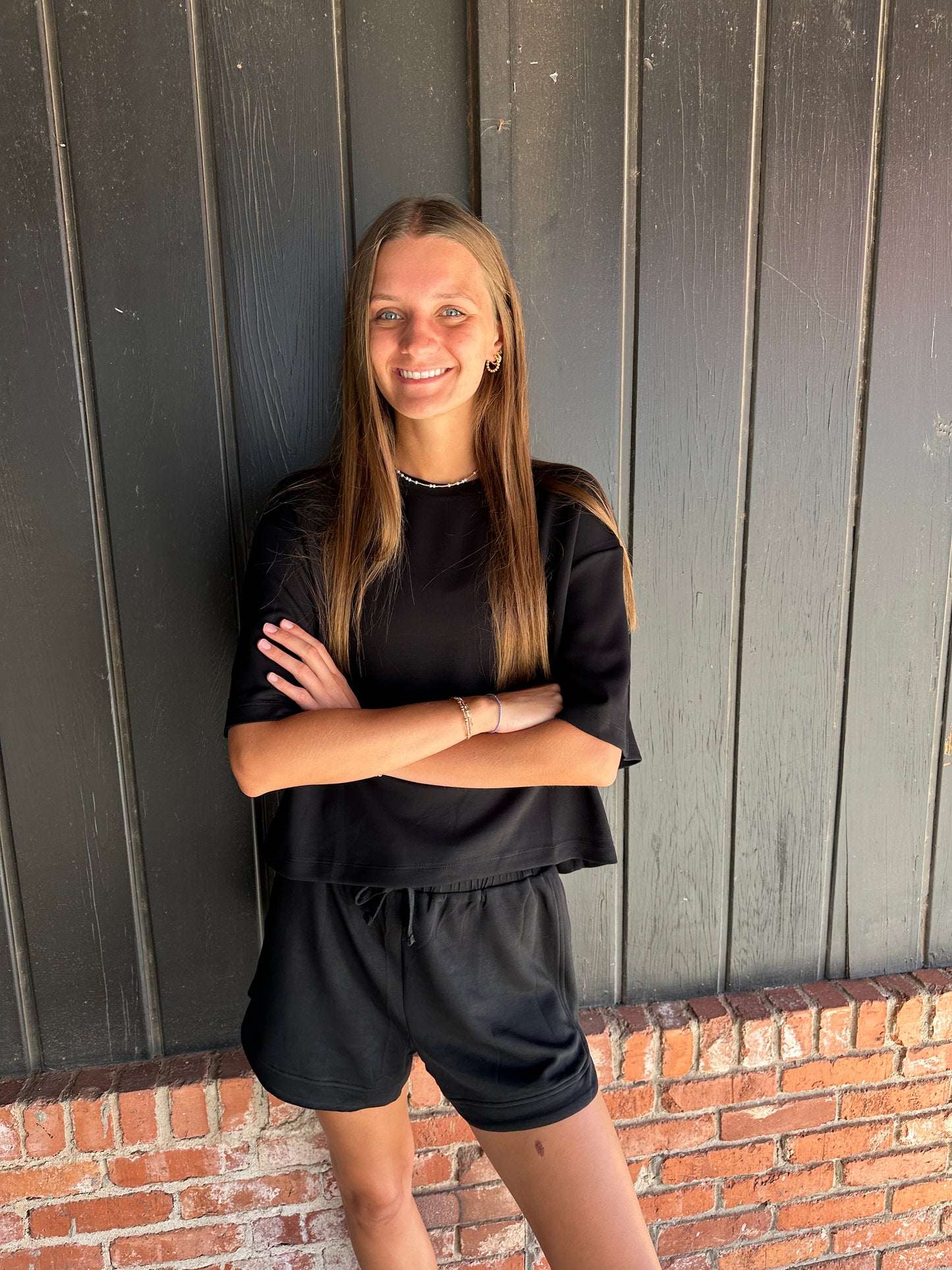 Black Drop Shoulder Everyday Basic Top