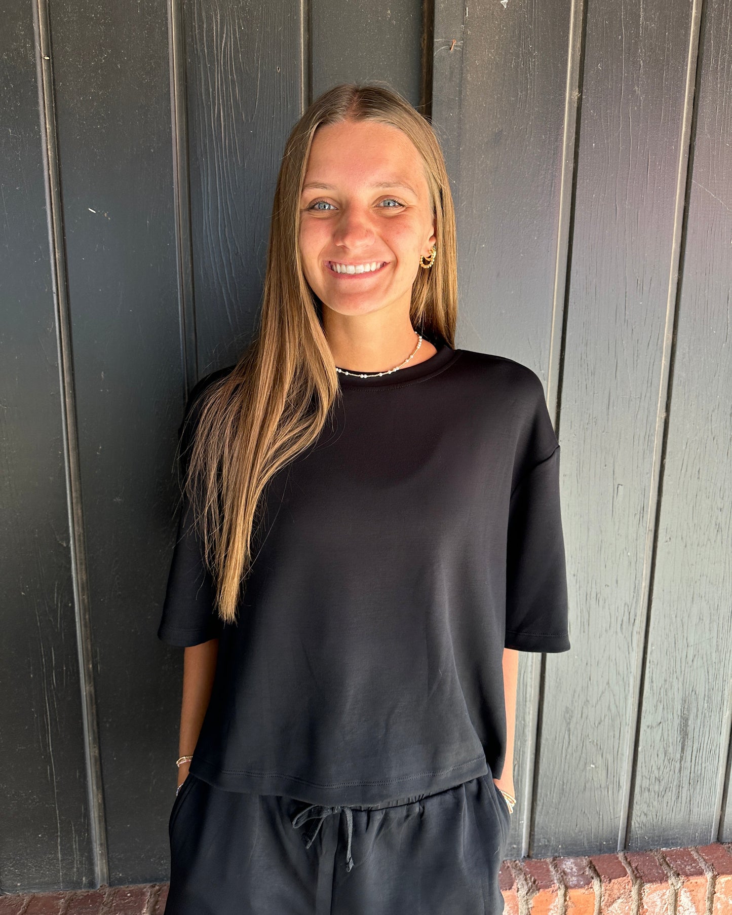 Black Drop Shoulder Everyday Basic Top