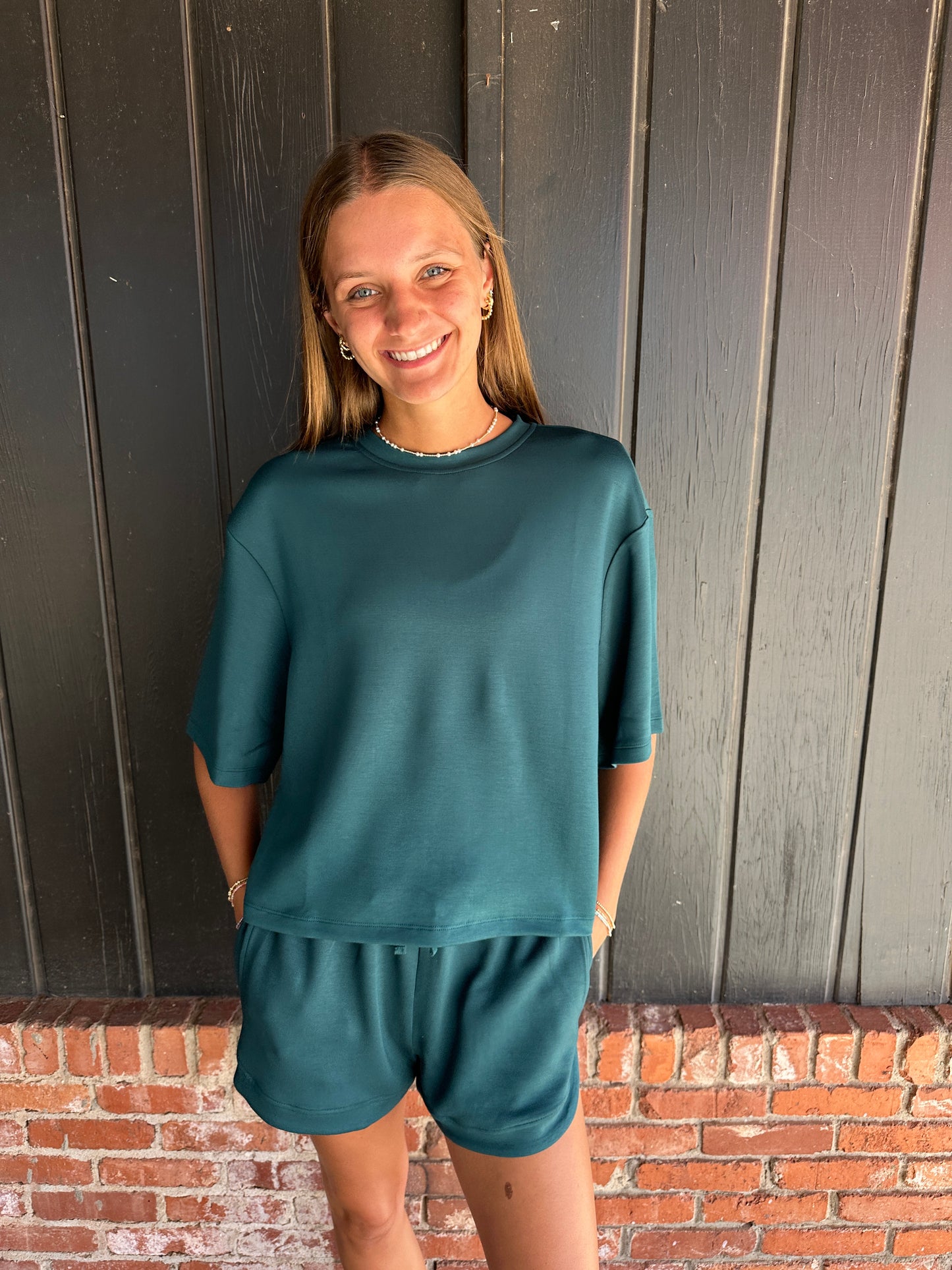 Deep Green Drop Shoulder Everyday Basic Top