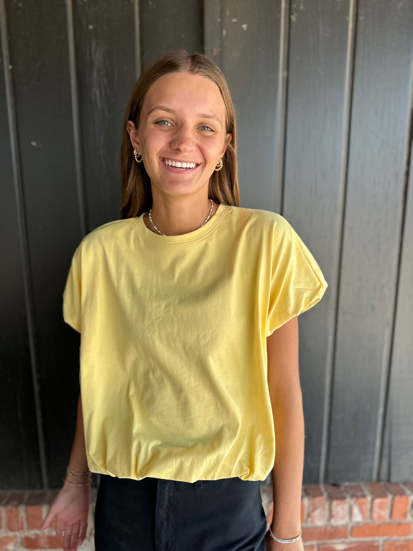 Lemon Bubble Hem Knit Top
