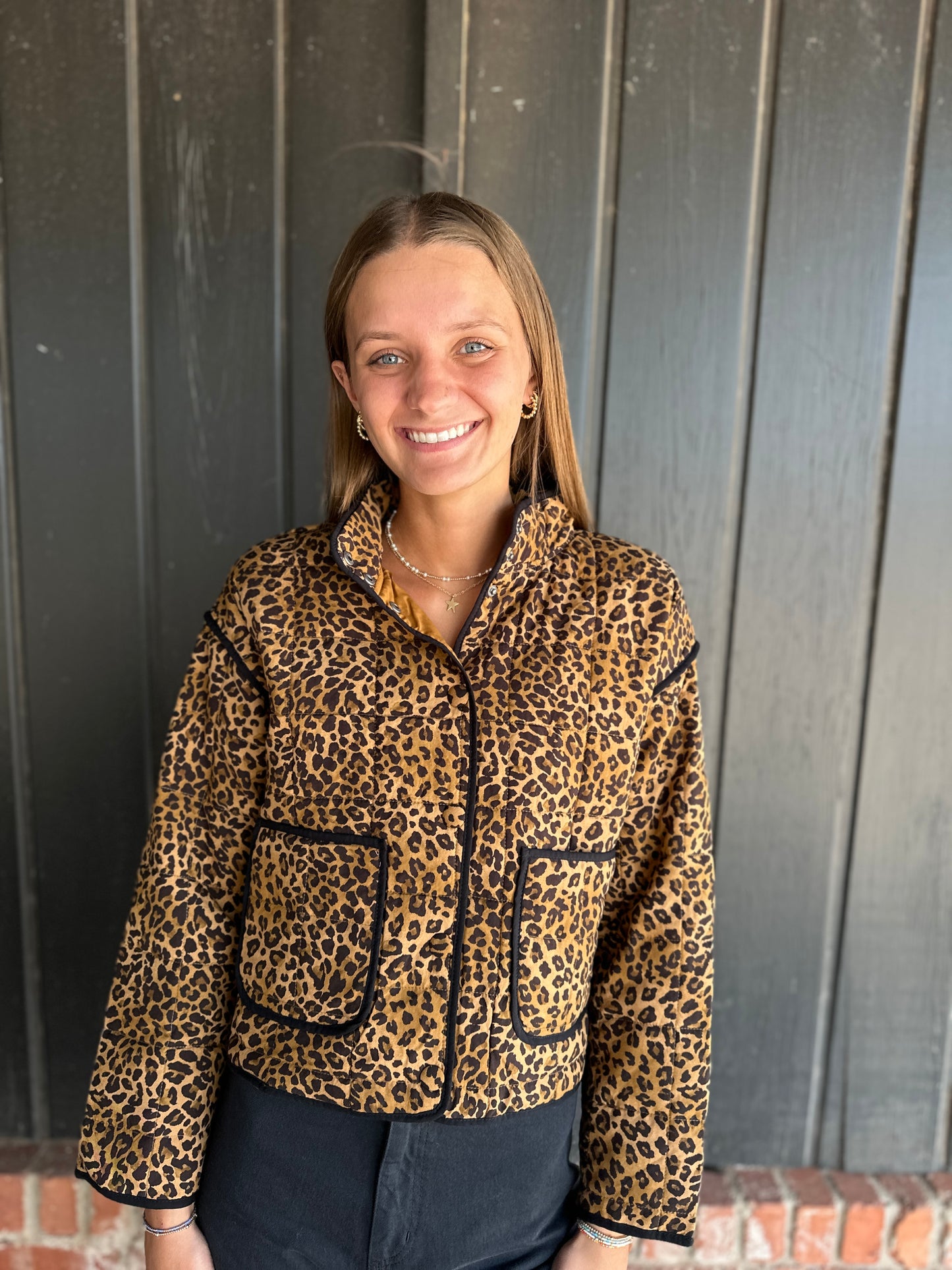Quilted Leopard Button Down Puffer Jacket