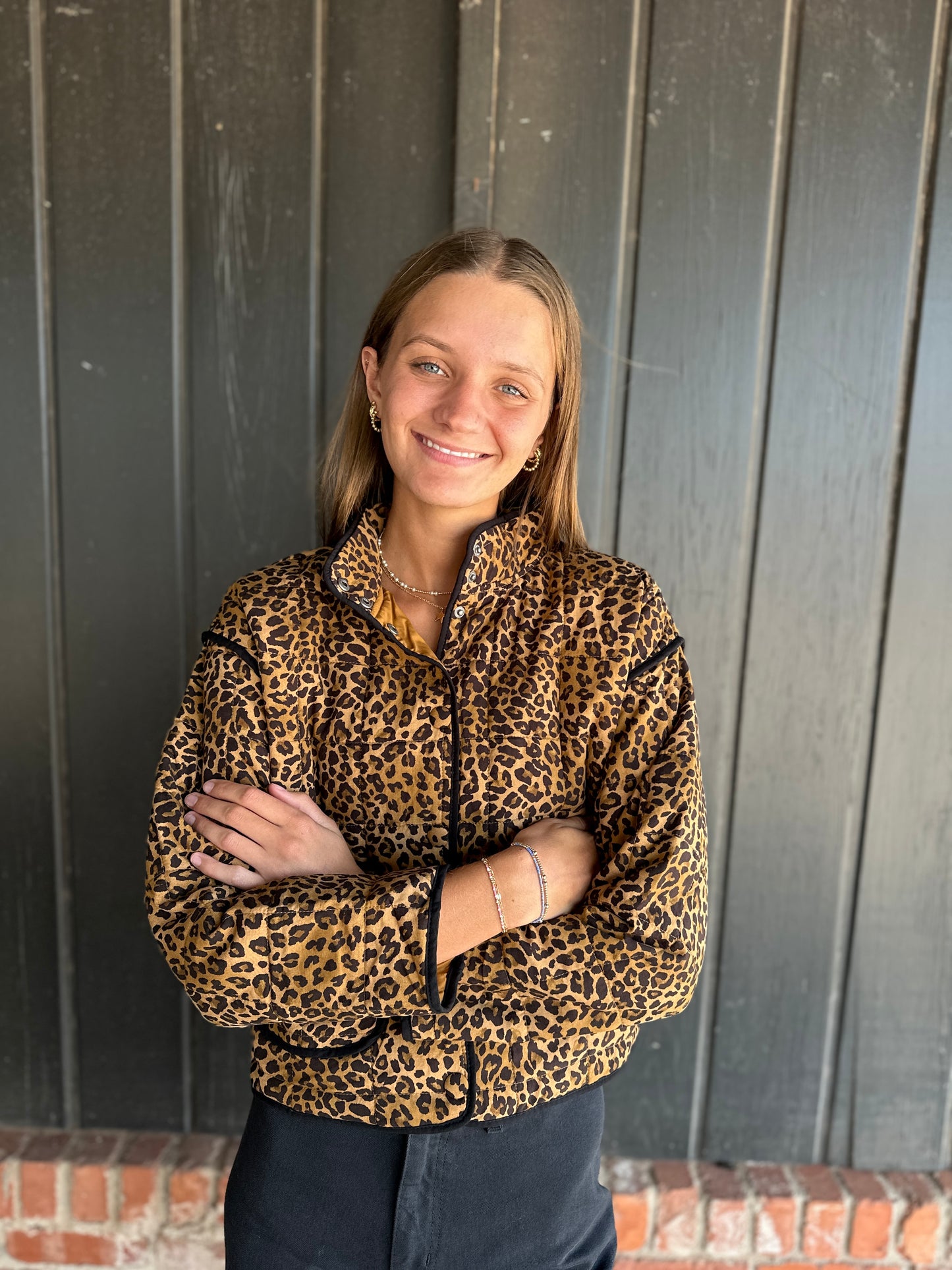 Quilted Leopard Button Down Puffer Jacket