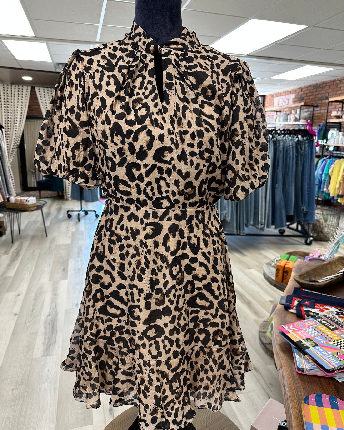 Puff Sleeve Cheetah Print Dress