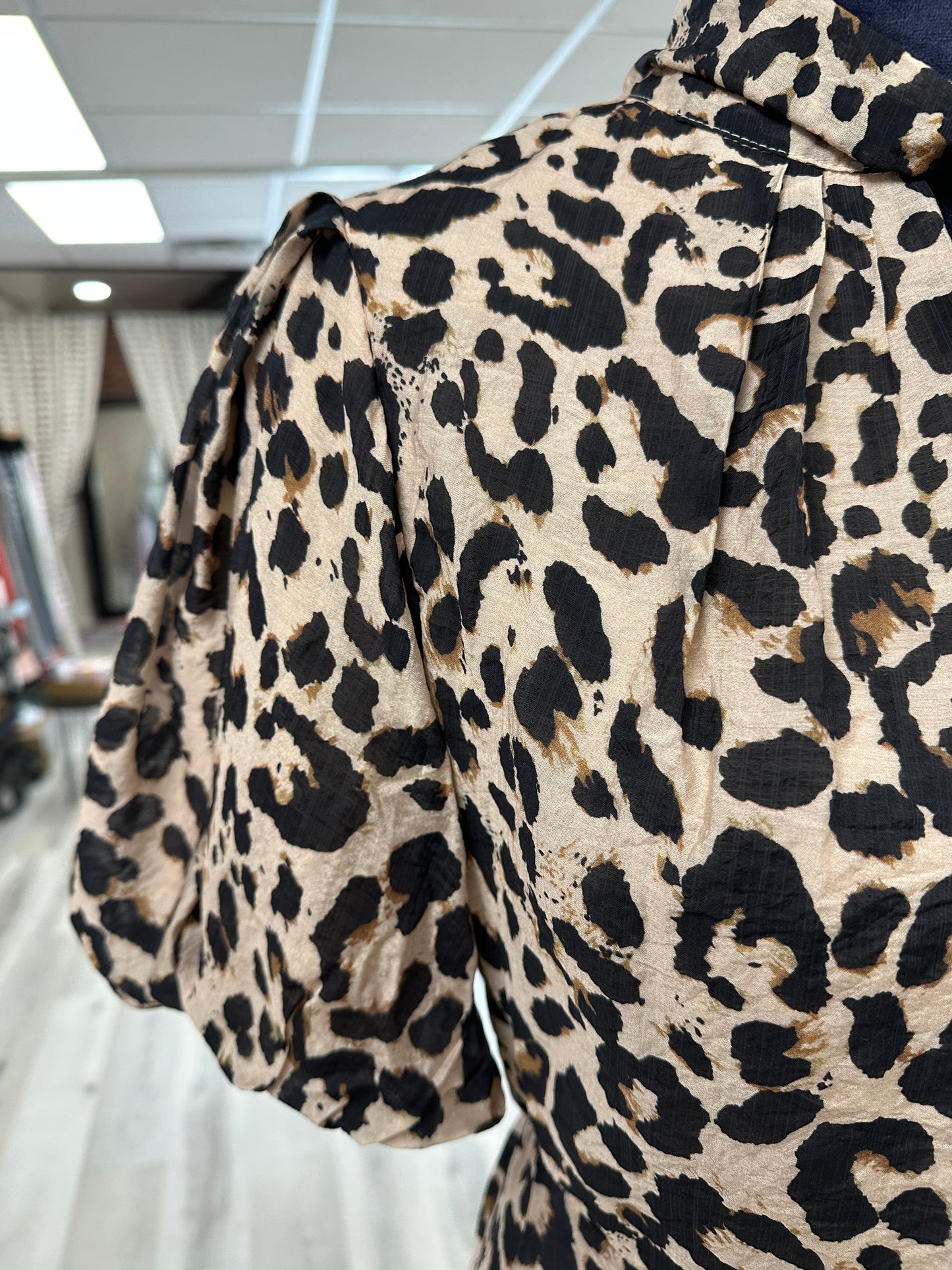 Puff Sleeve Cheetah Print Dress