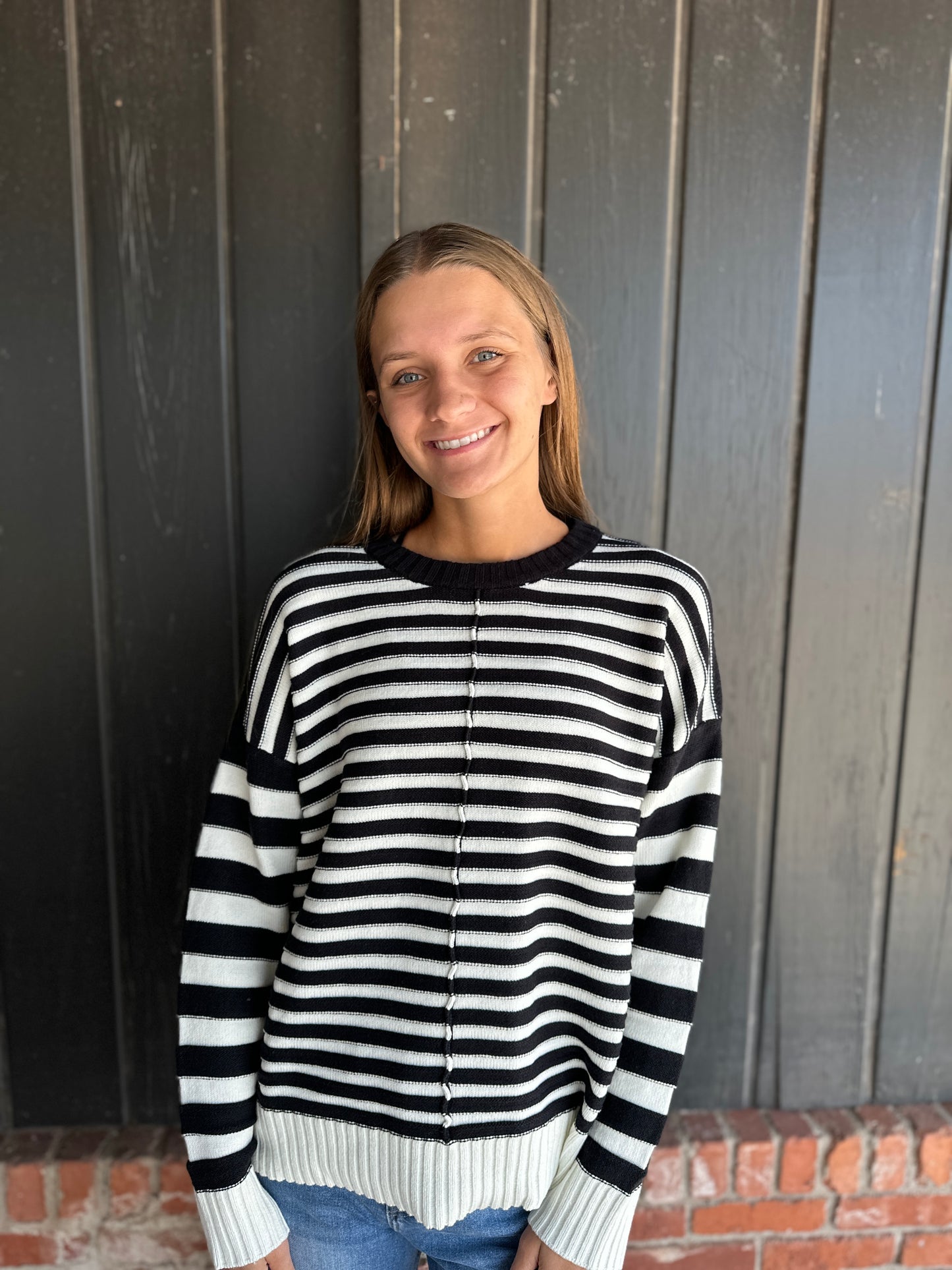 Black Striped Crewneck Sweater