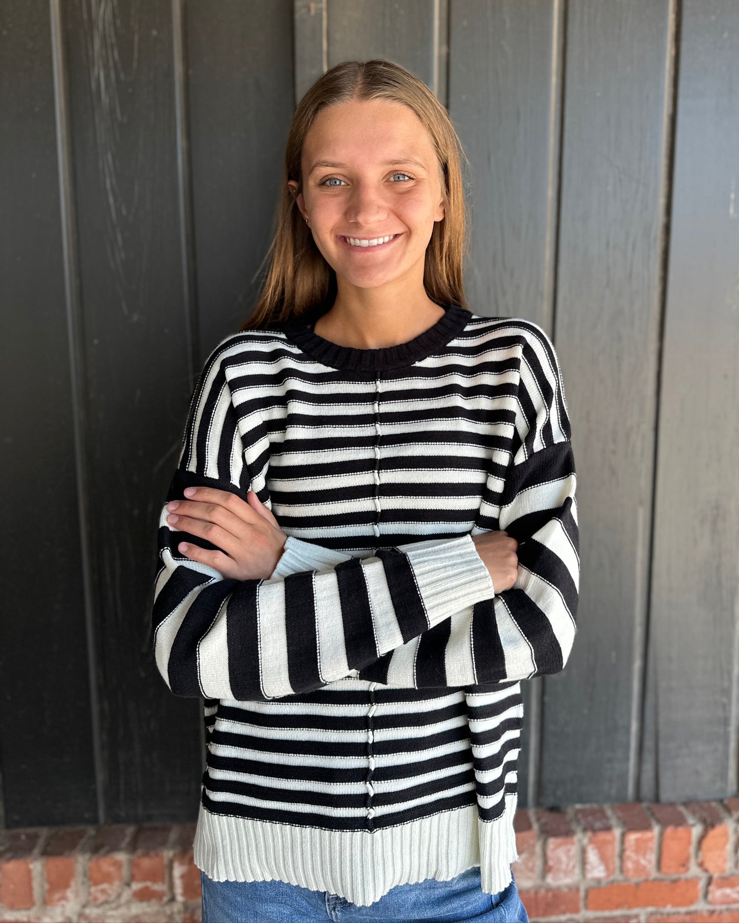 Black Striped Crewneck Sweater