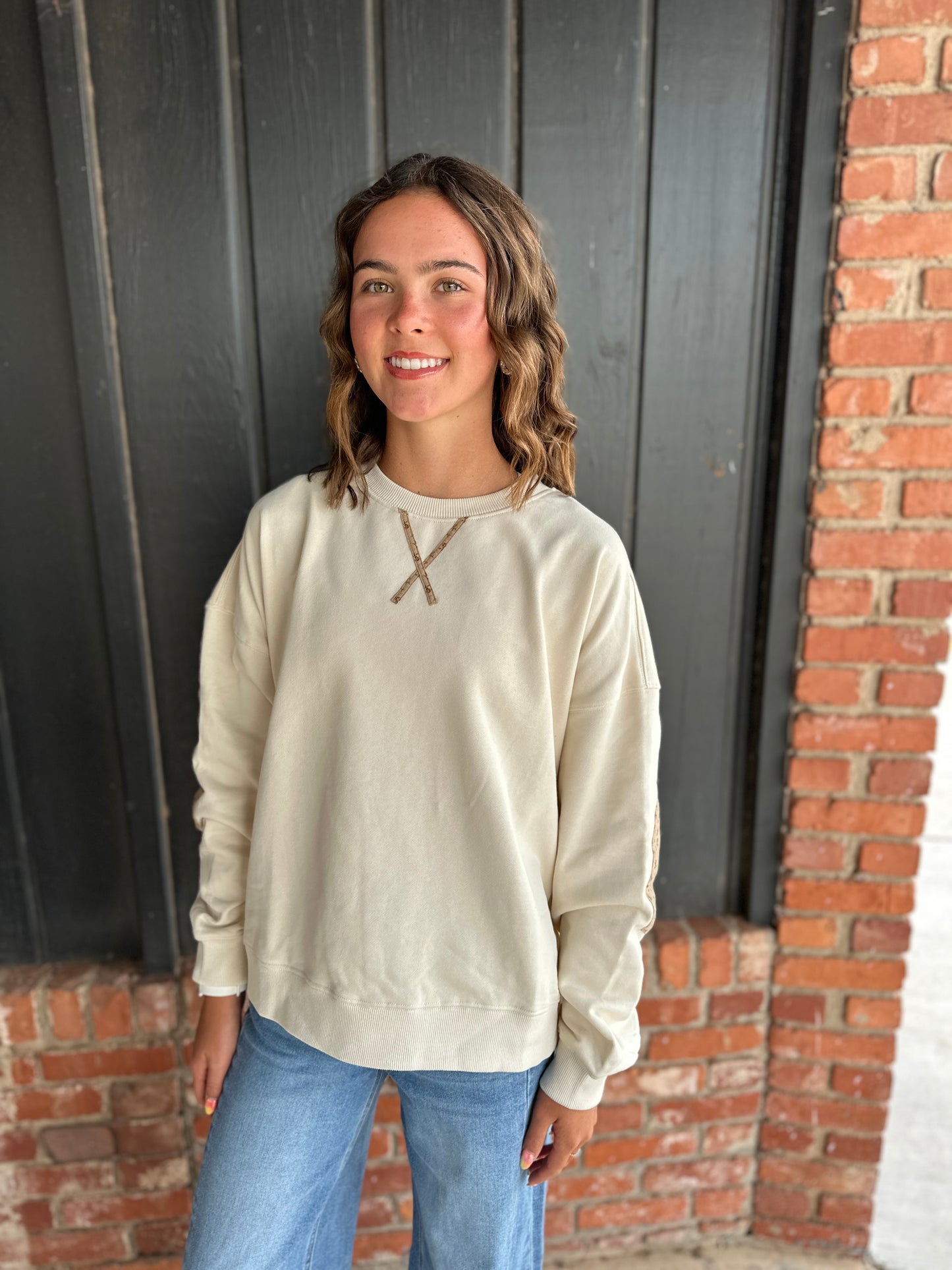 Floral Elbow Patch Contrast Pullover