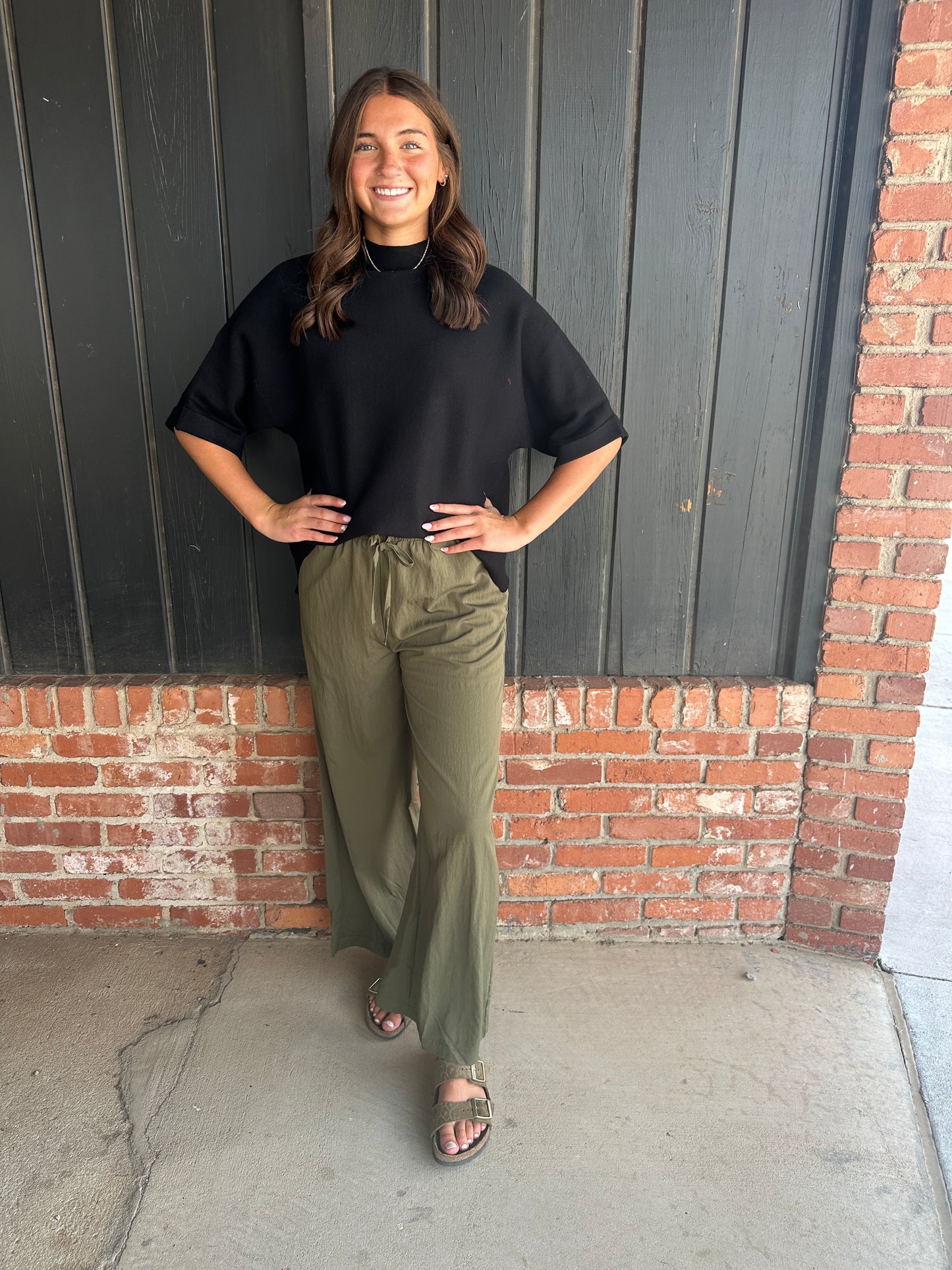 Olive Green Elastic Waist Drawstring Pant