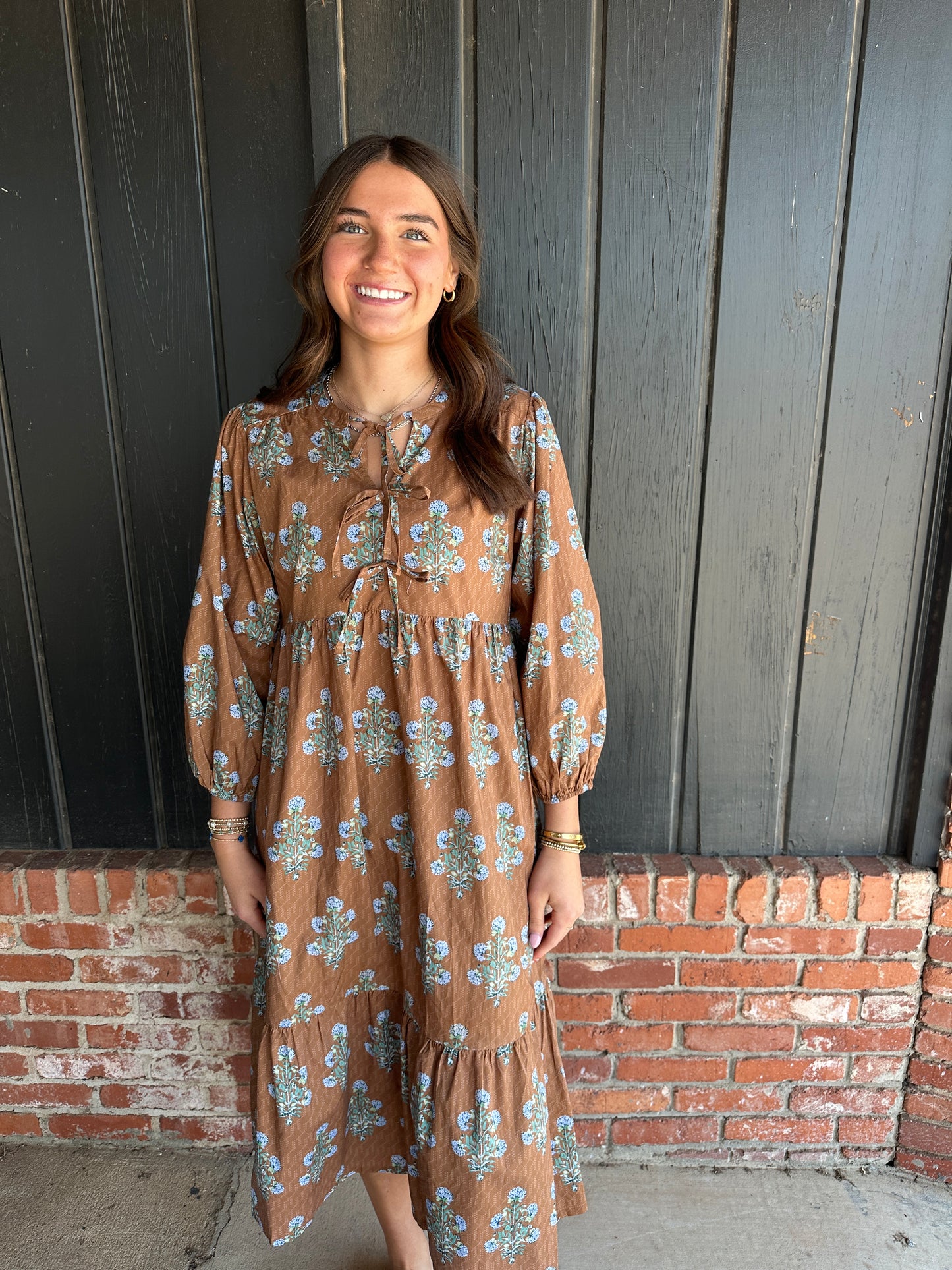 Brown Floral Midi Dress