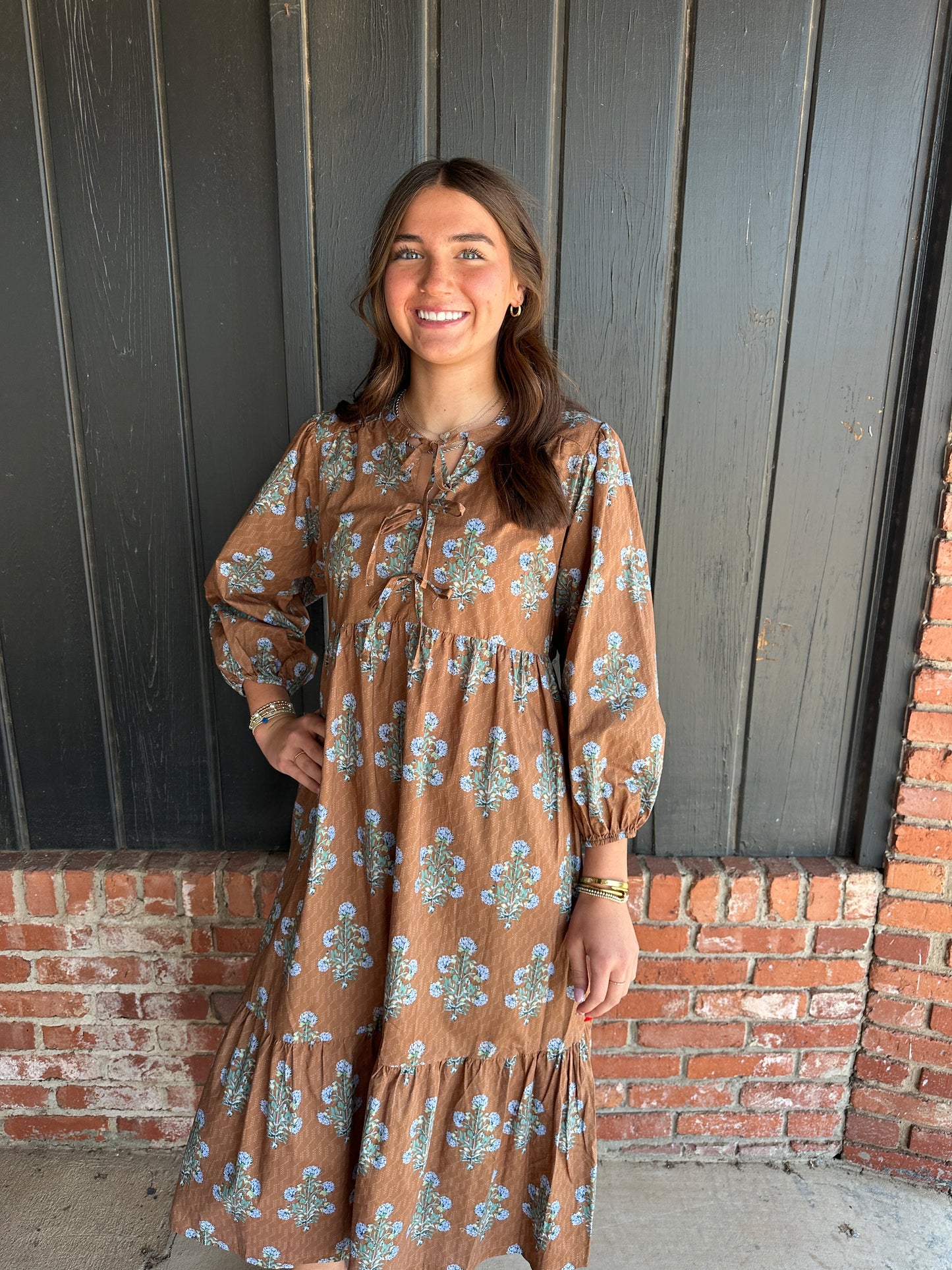 Brown Floral Midi Dress