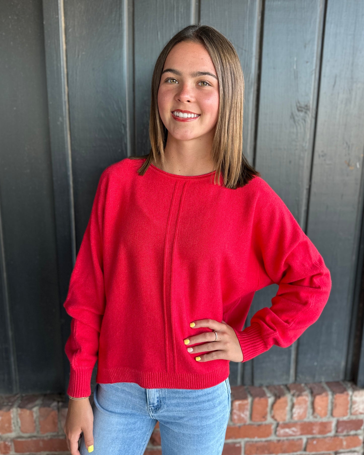 Red Front Seam Sweater