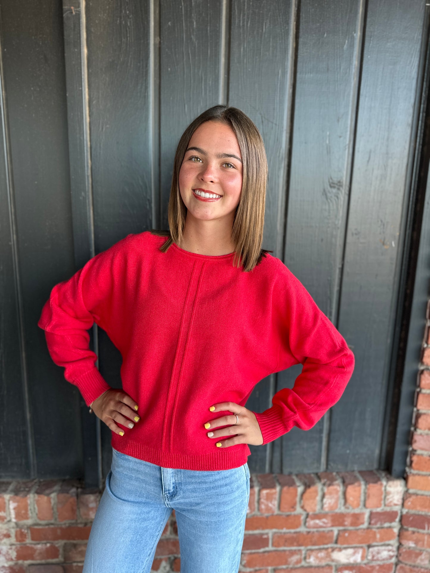 Red Front Seam Sweater