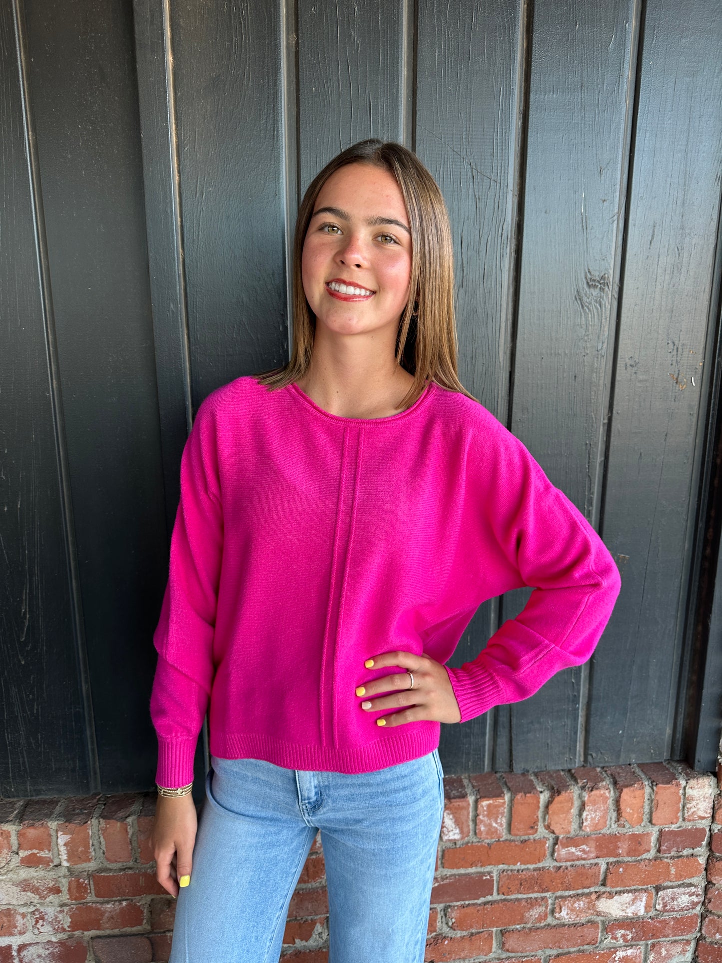 Hot Pink Front Seam Sweater