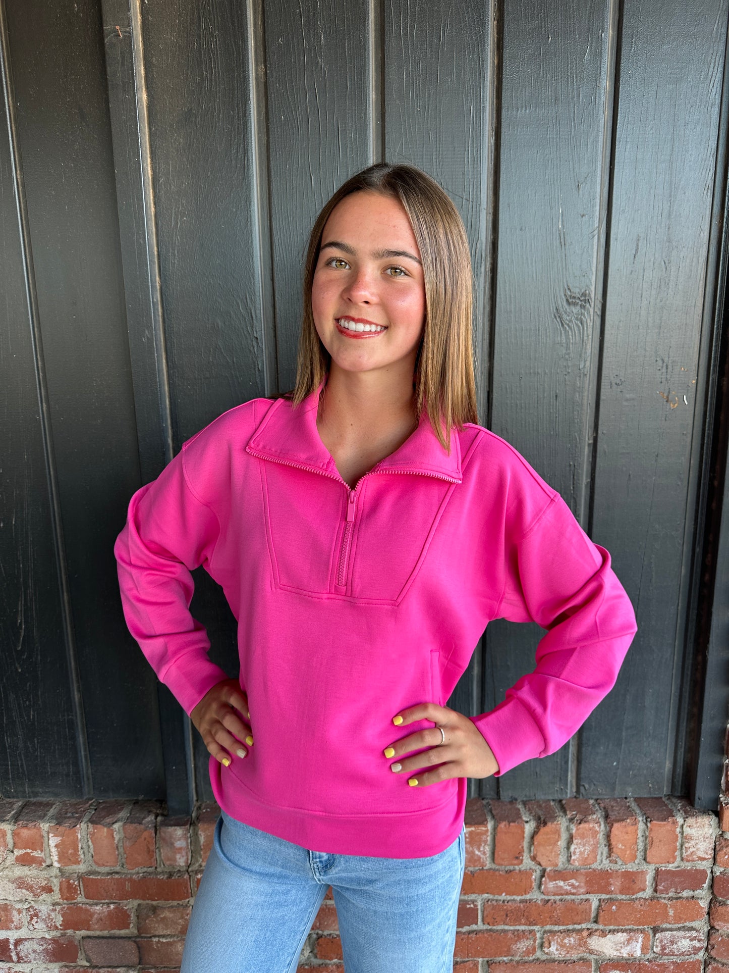 Bright Pink Half Zip Pullover
