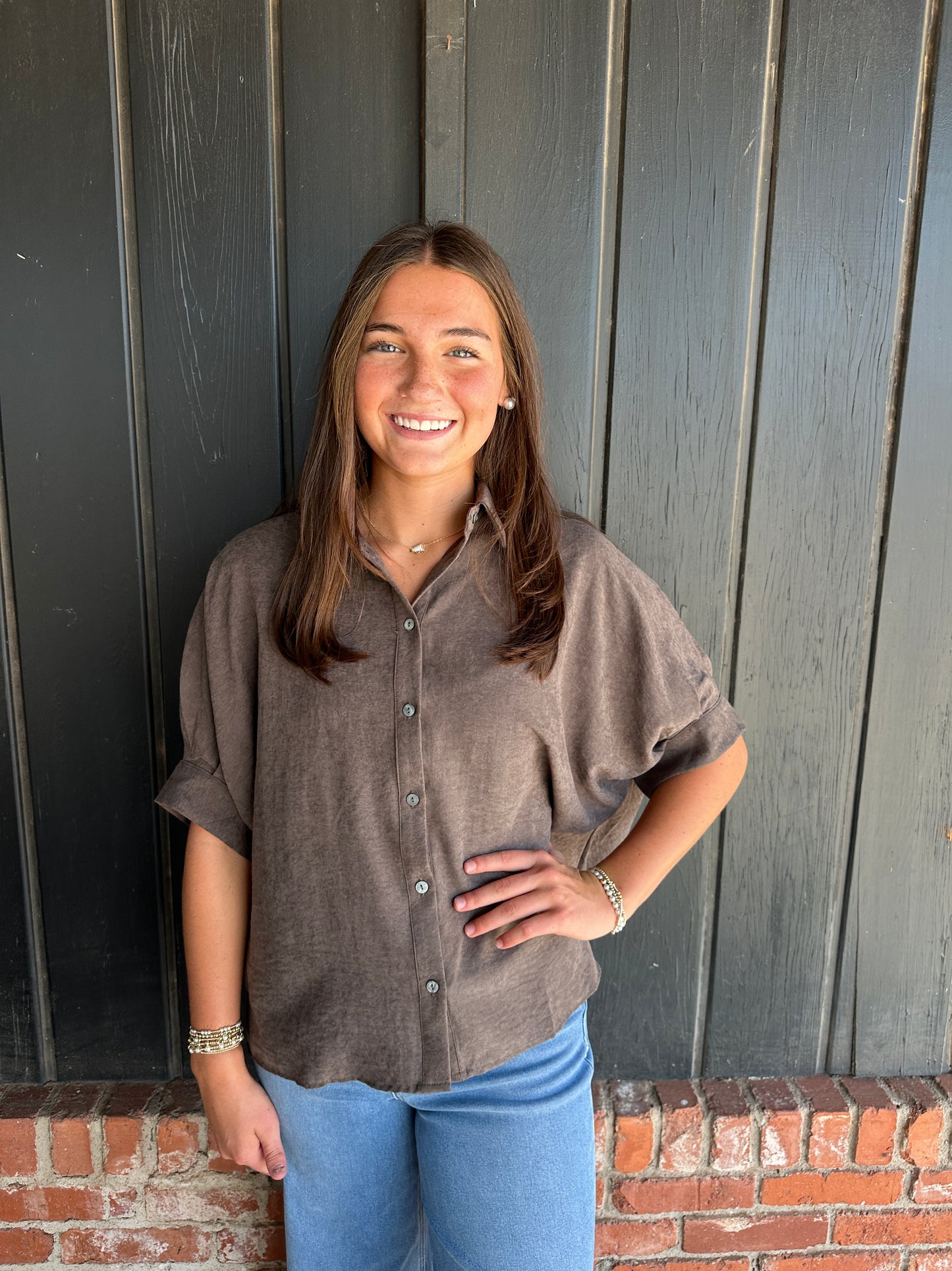 Brown dolman sleeve top