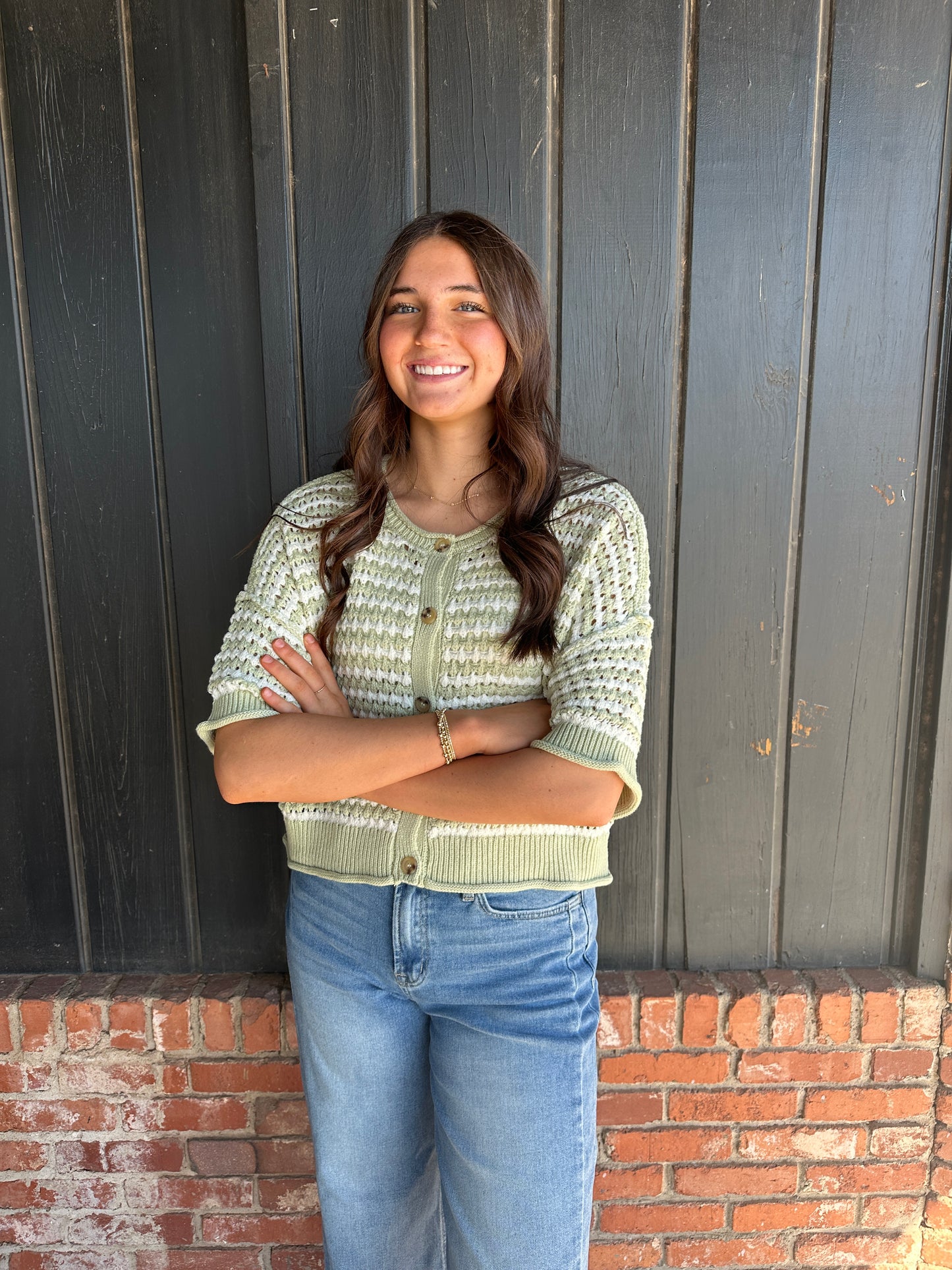 Light Olive Crochet Button Sweater