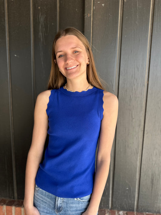 Royal Blue Scallop Finished Sweater Tank Top