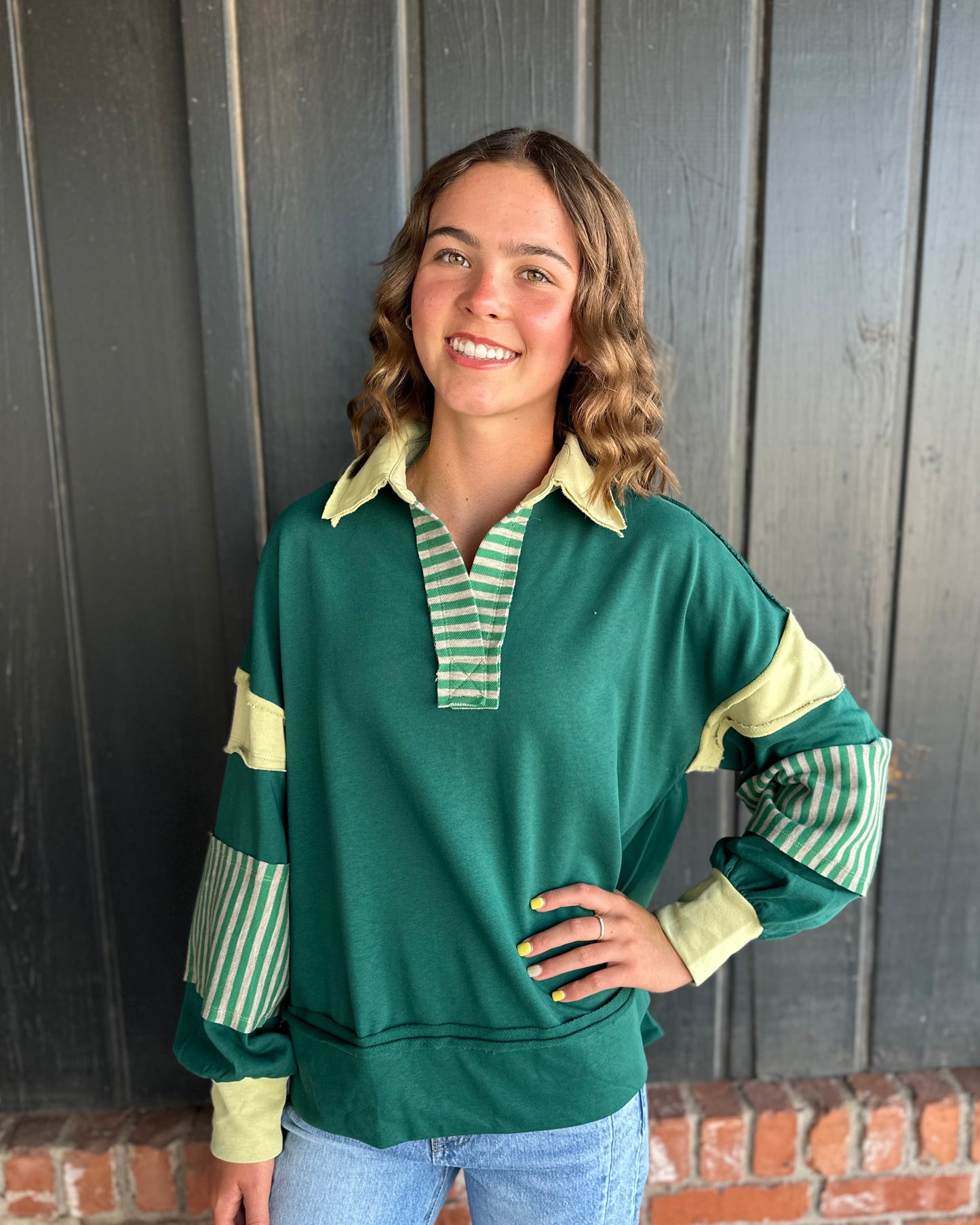 Hunter Green Mixed Print Top
