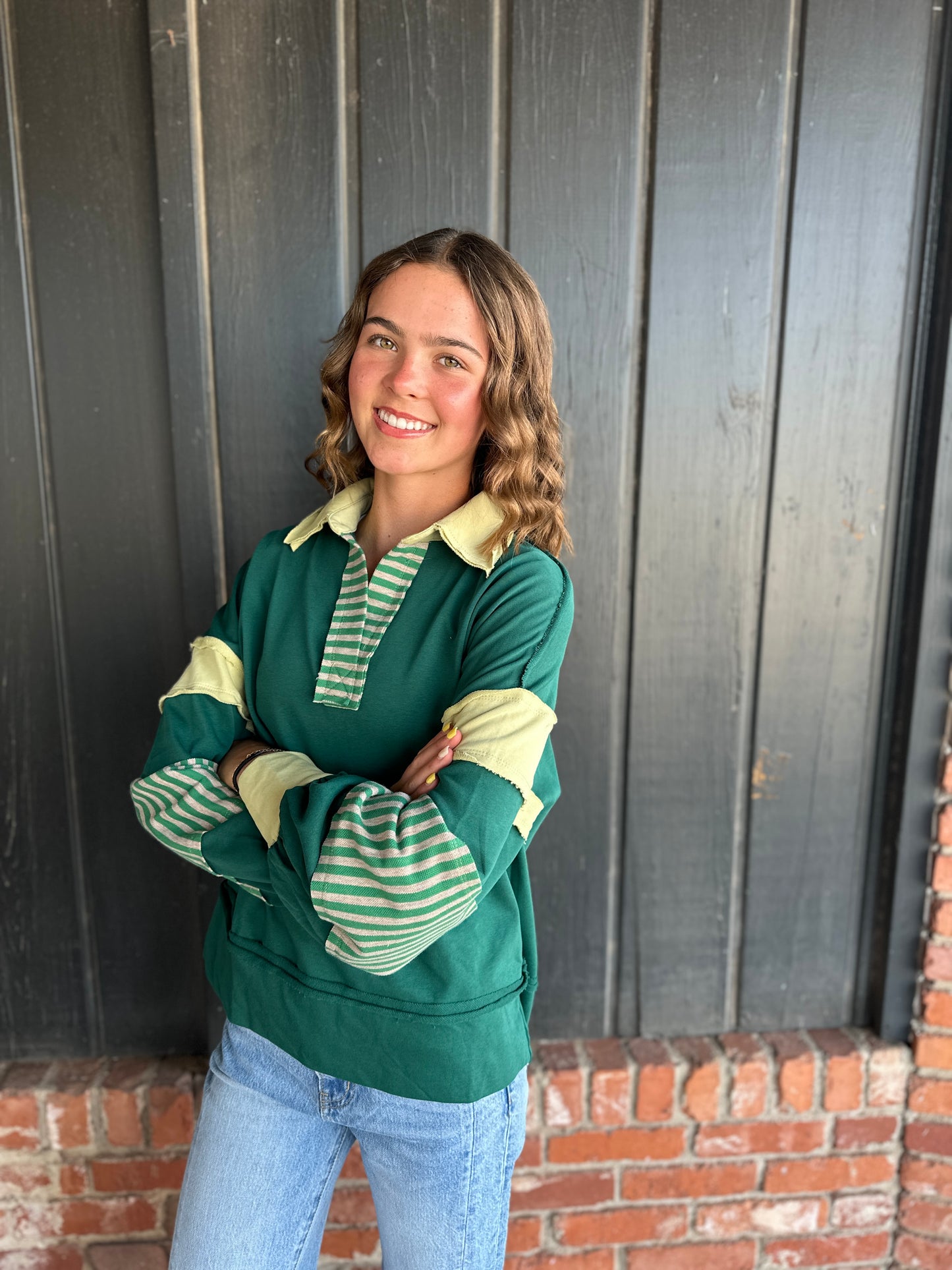 Hunter Green Mixed Print Top