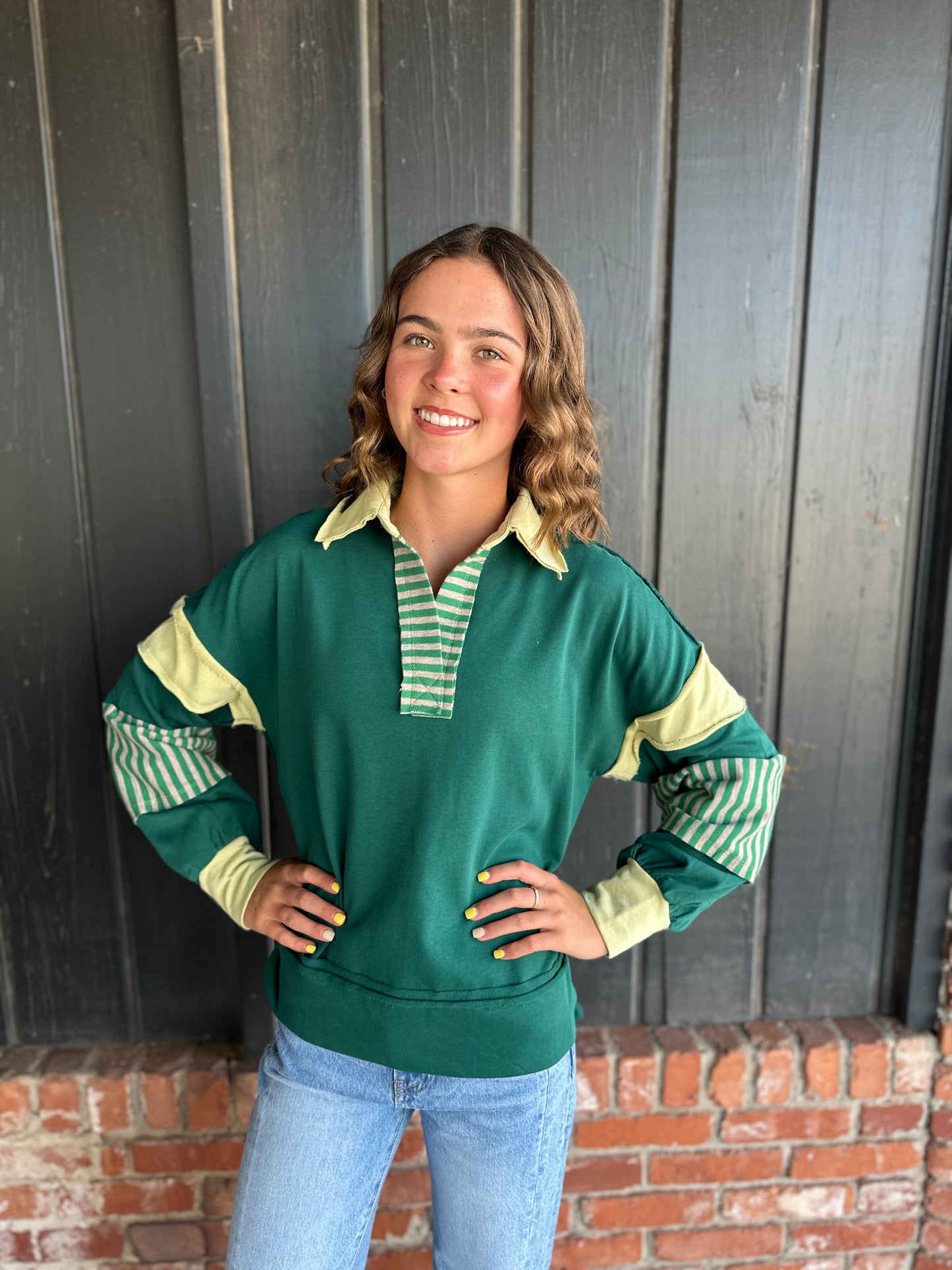 Hunter Green Mixed Print Top