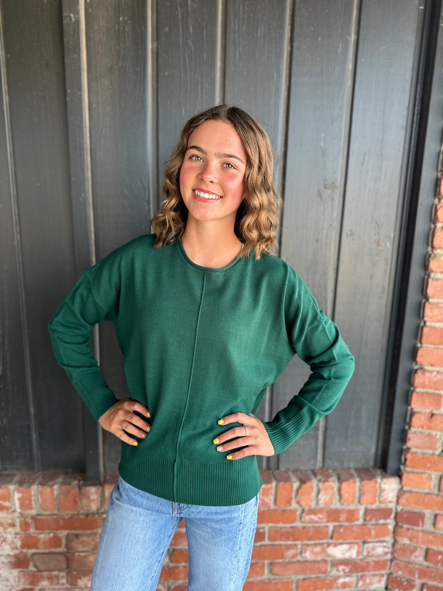 Hunter Green Roll Neck Drop Shoulder Sweater