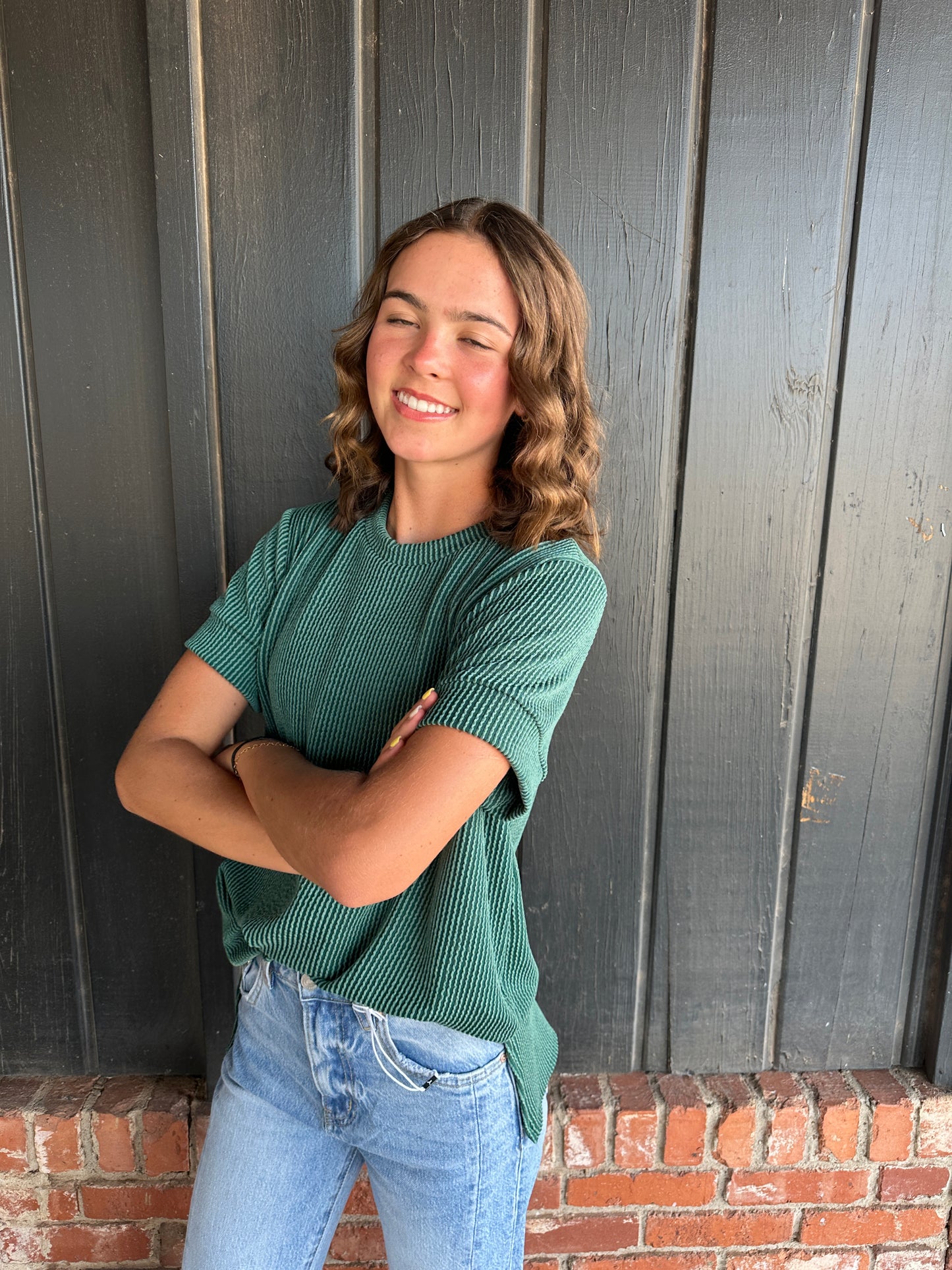 Hunter Green Ribbed Top