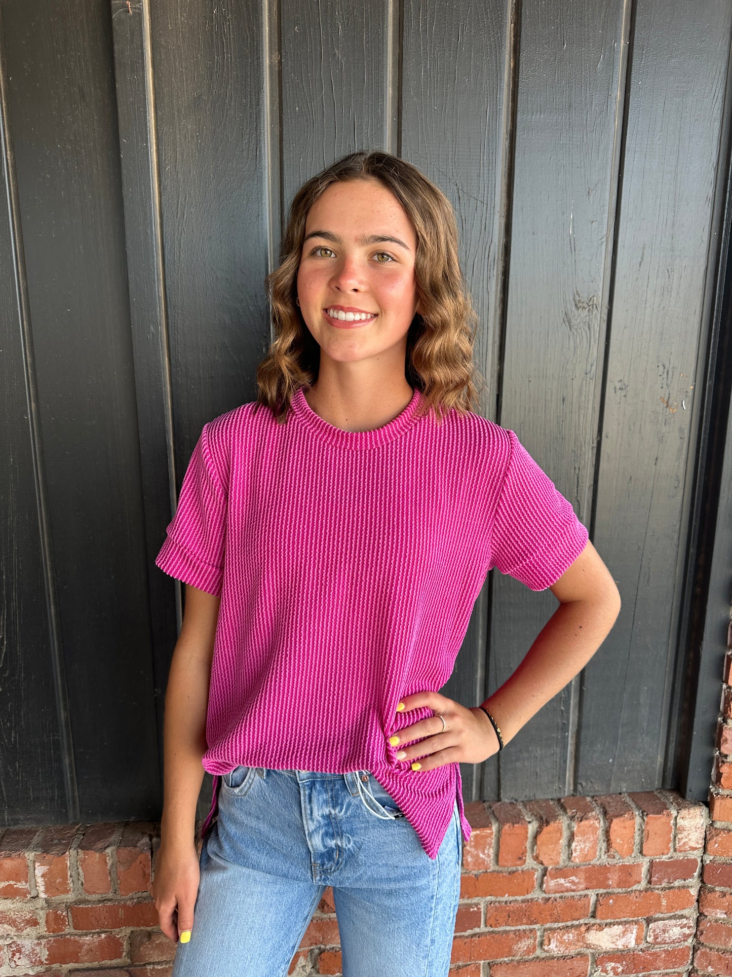 Fuchsia Ribbed Top