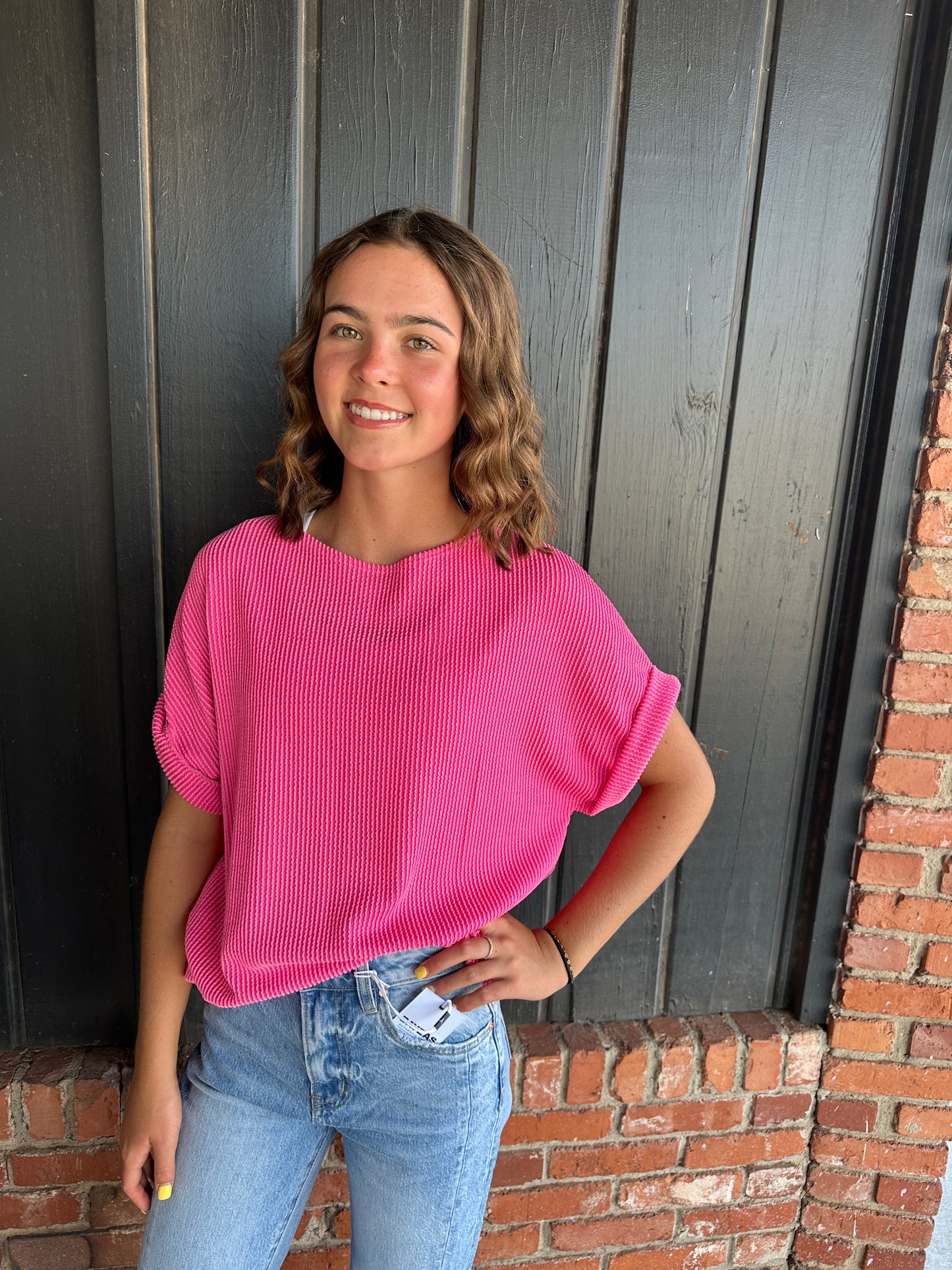 Hot Pink Ribbed Top
