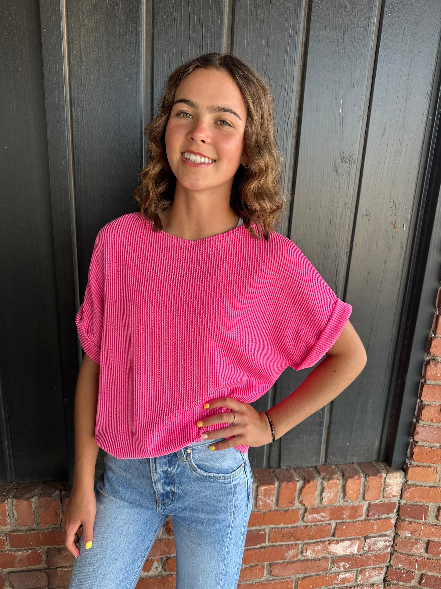 Hot Pink Ribbed Top