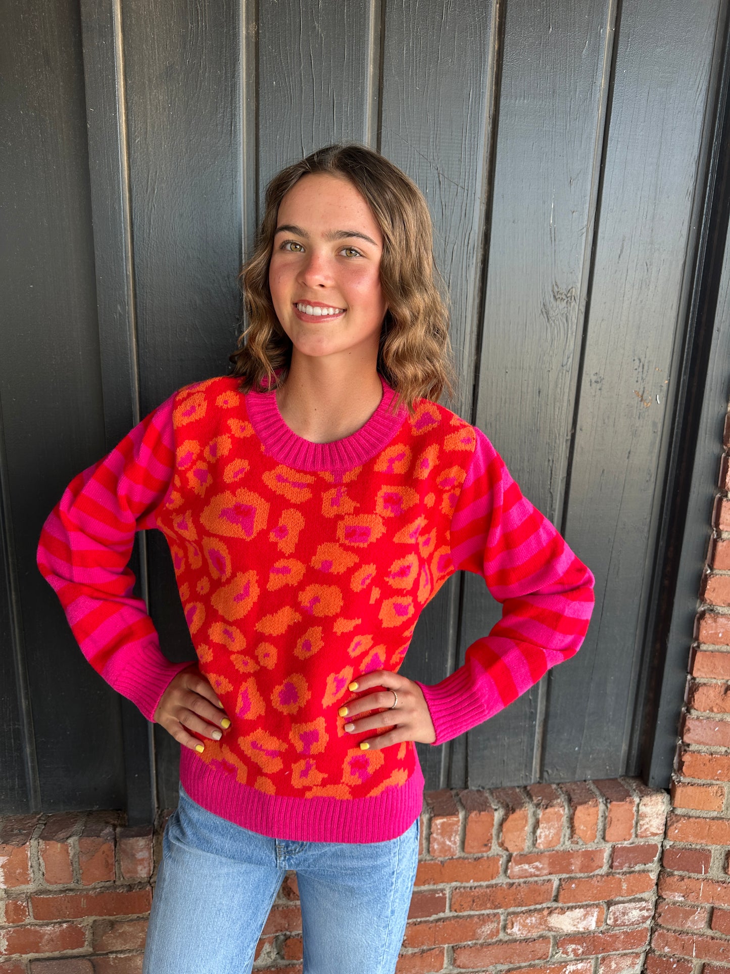 Red and PInk Leopard stripe sweater