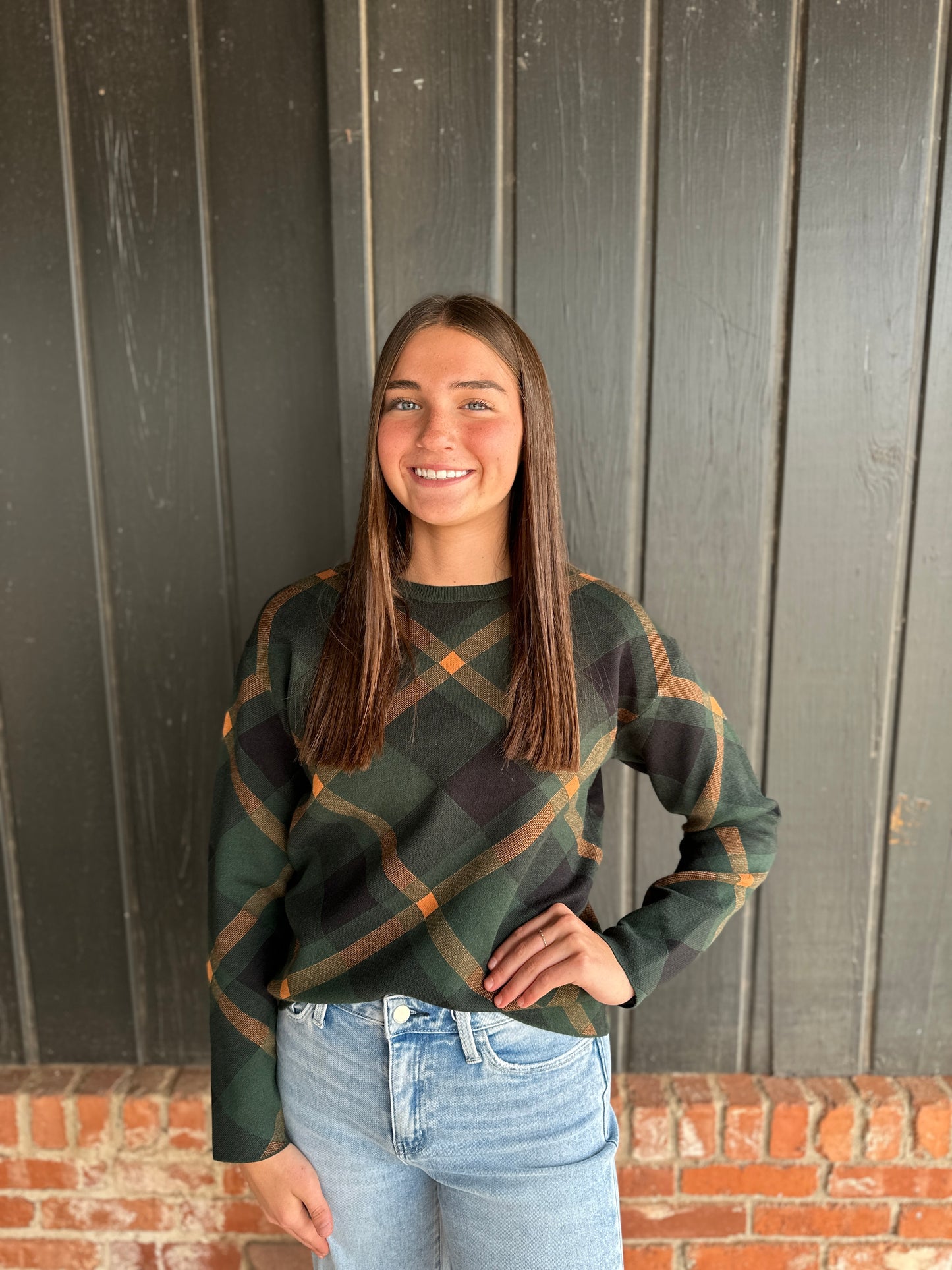 Forrest Green Checker Jacquard Sweater