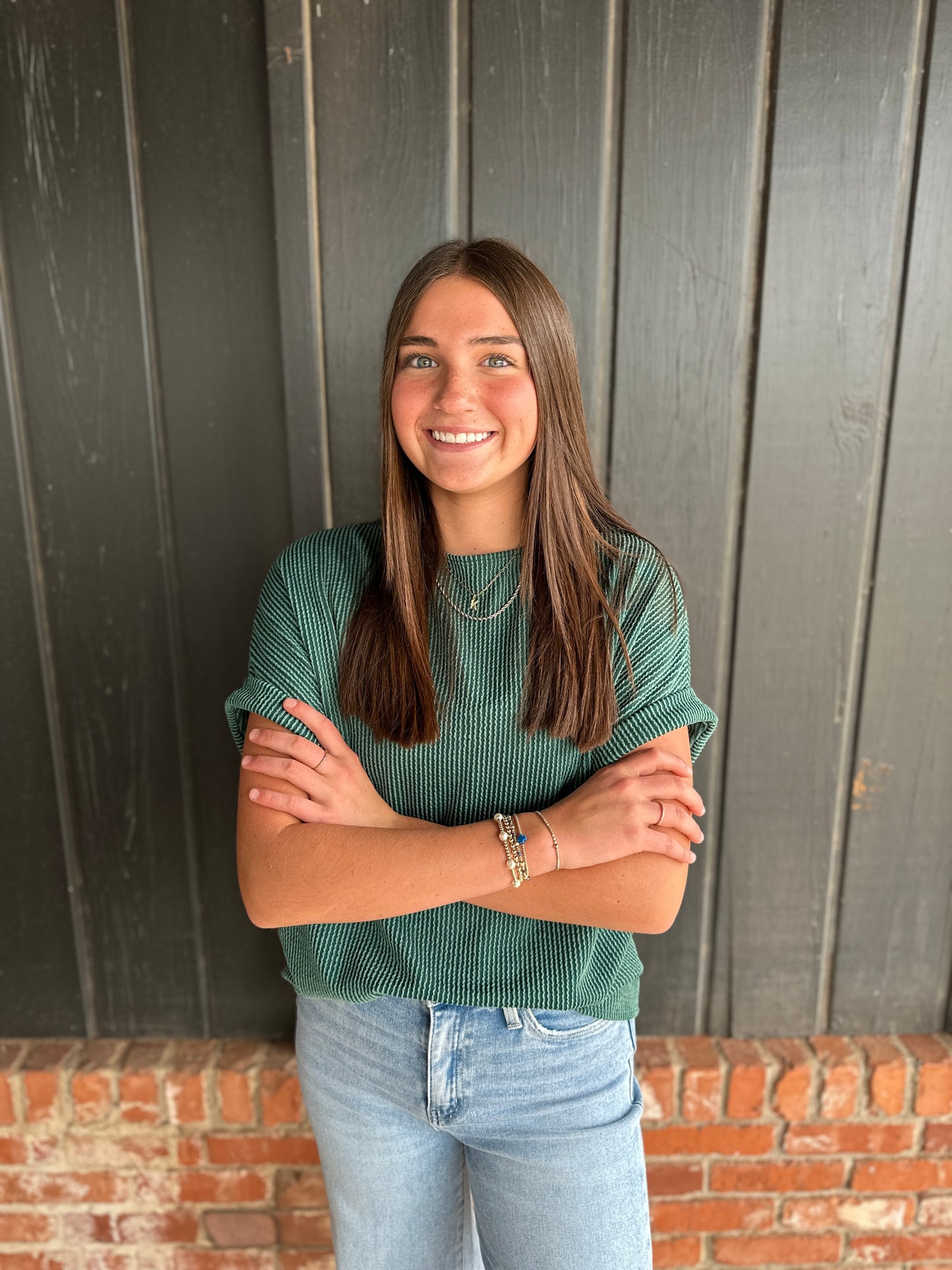 Hunter Green Solid Ribbed Top