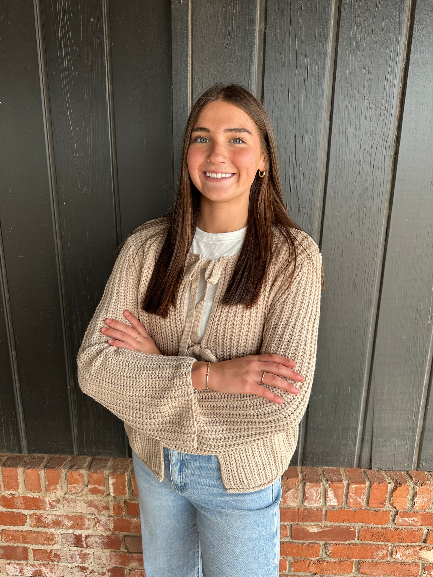 Tan Solid Loose Gause Knit Sweater