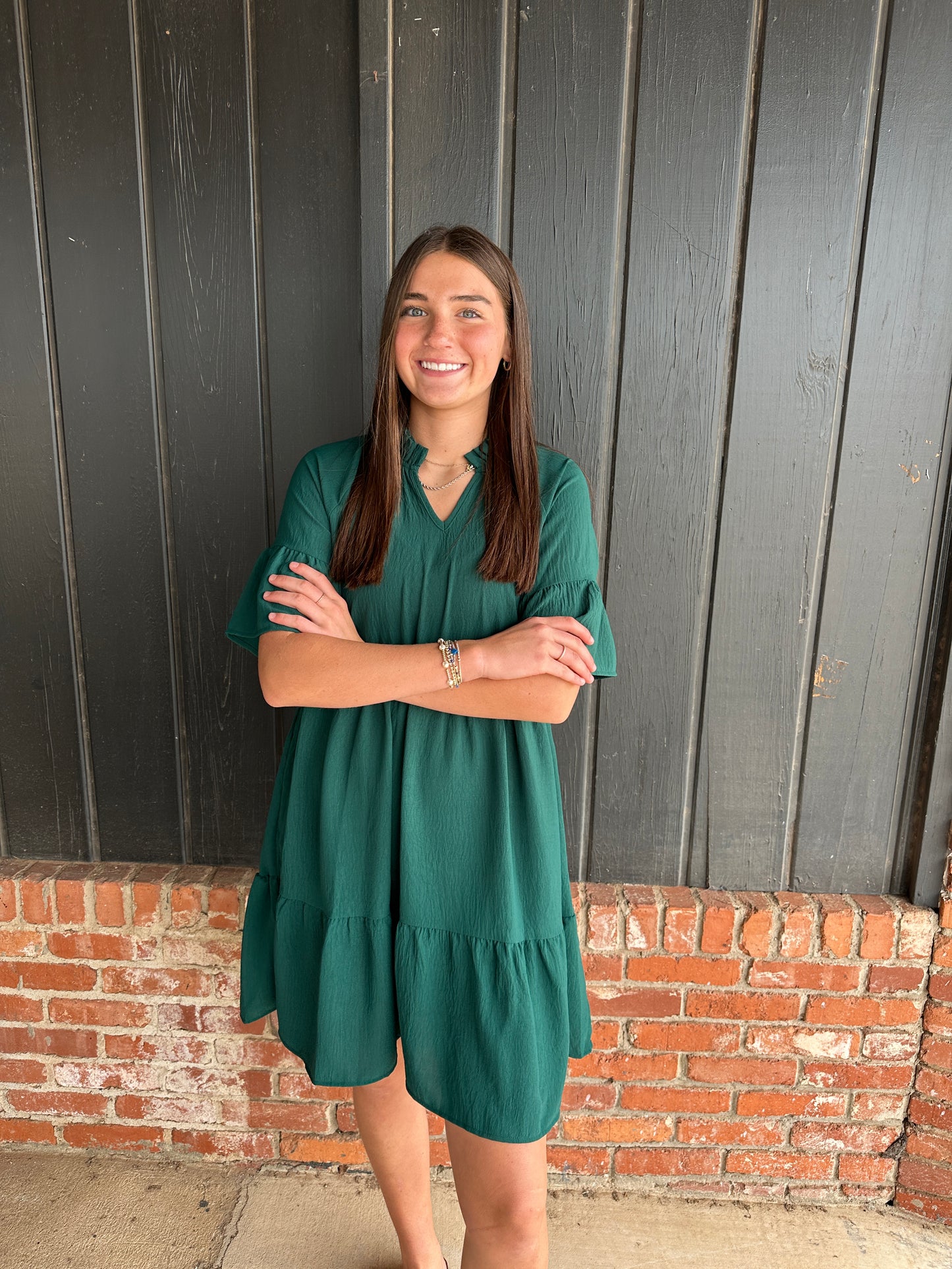 Hunter Green Tiered Dress