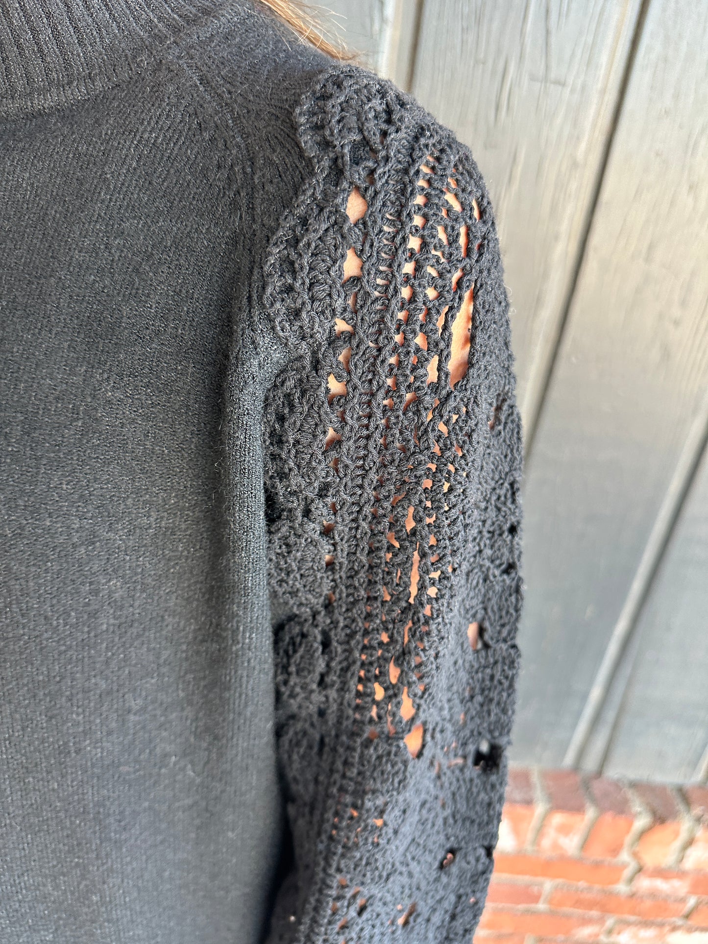 Crochet Sleeve Mock Neck Sweater